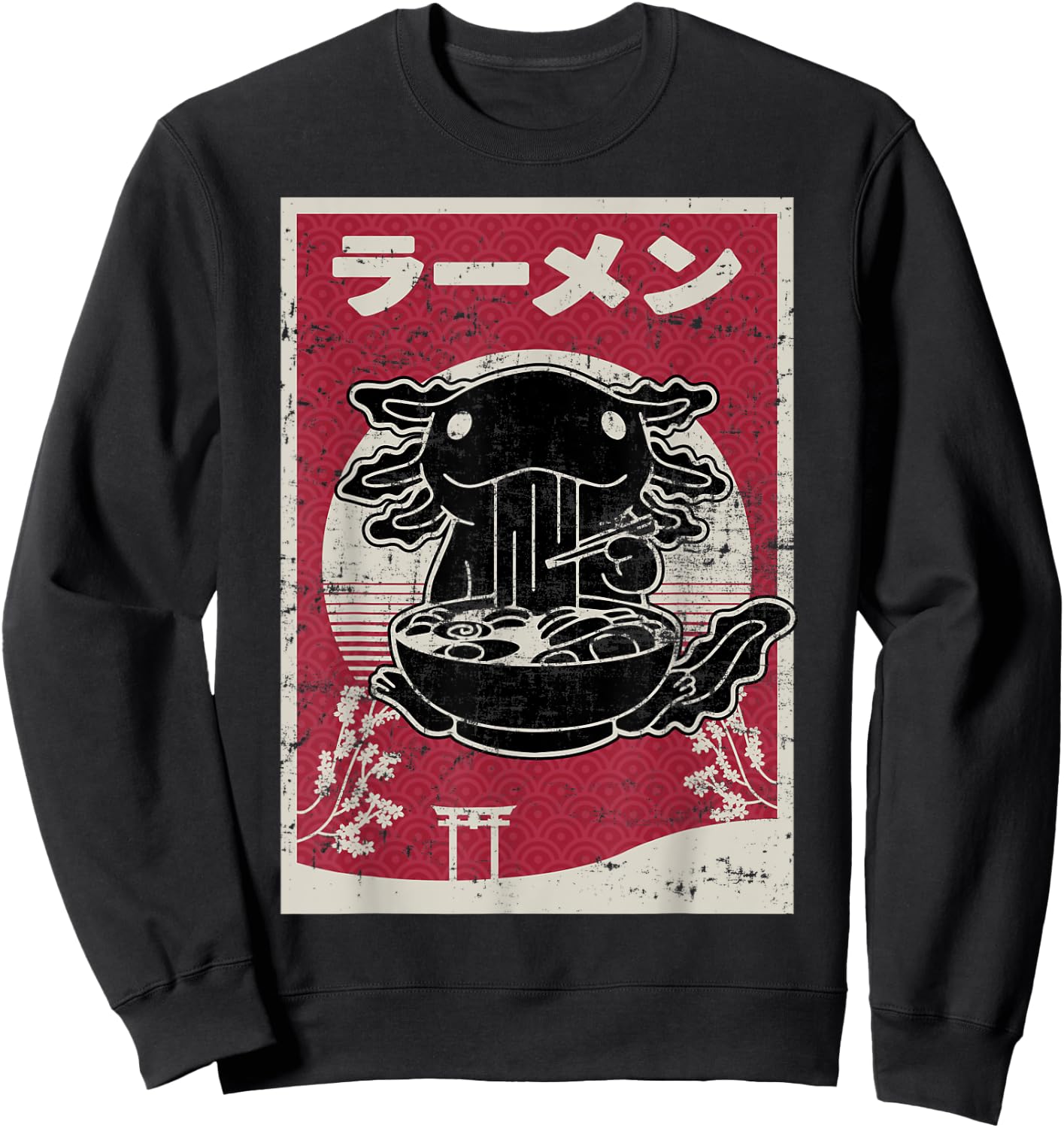 Kawaii Axolotl Ramen Japanese Woodblock Art Anime Boys Teens Sweatshirt - Sweatshirt | Black