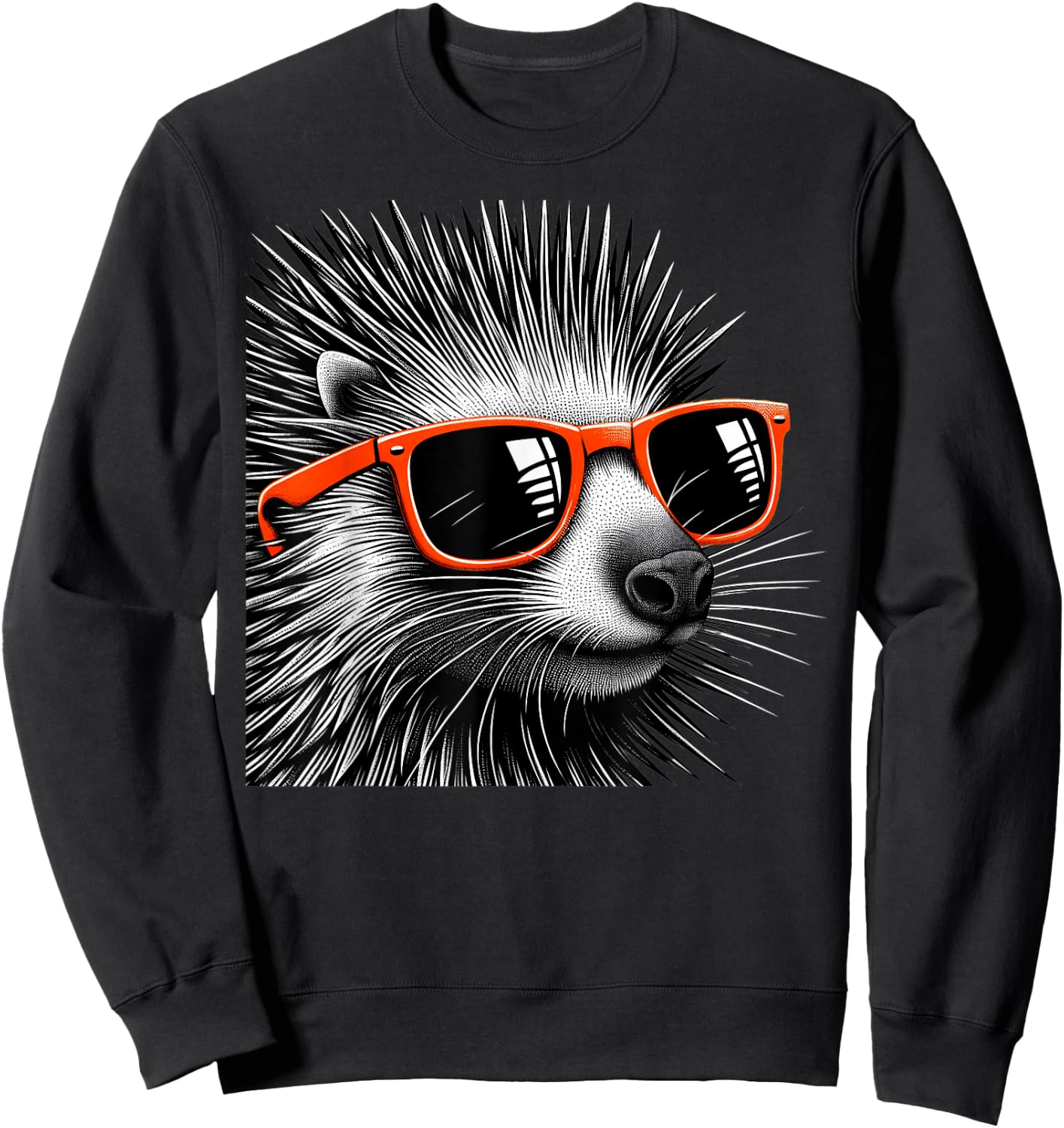 Cool Porcupine Wearing Sunglasses Graphic Art Sweatshirt - Sweatshirt | Black