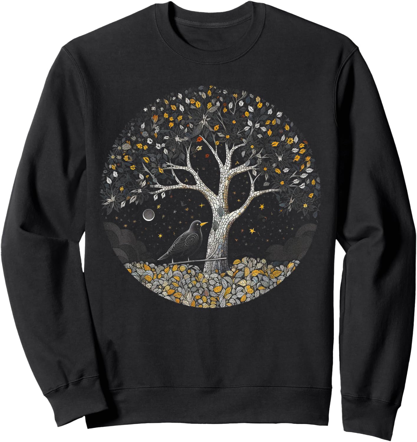 Bird Tree Art Animal Motif Bird Sweatshirt - Sweatshirt | Black
