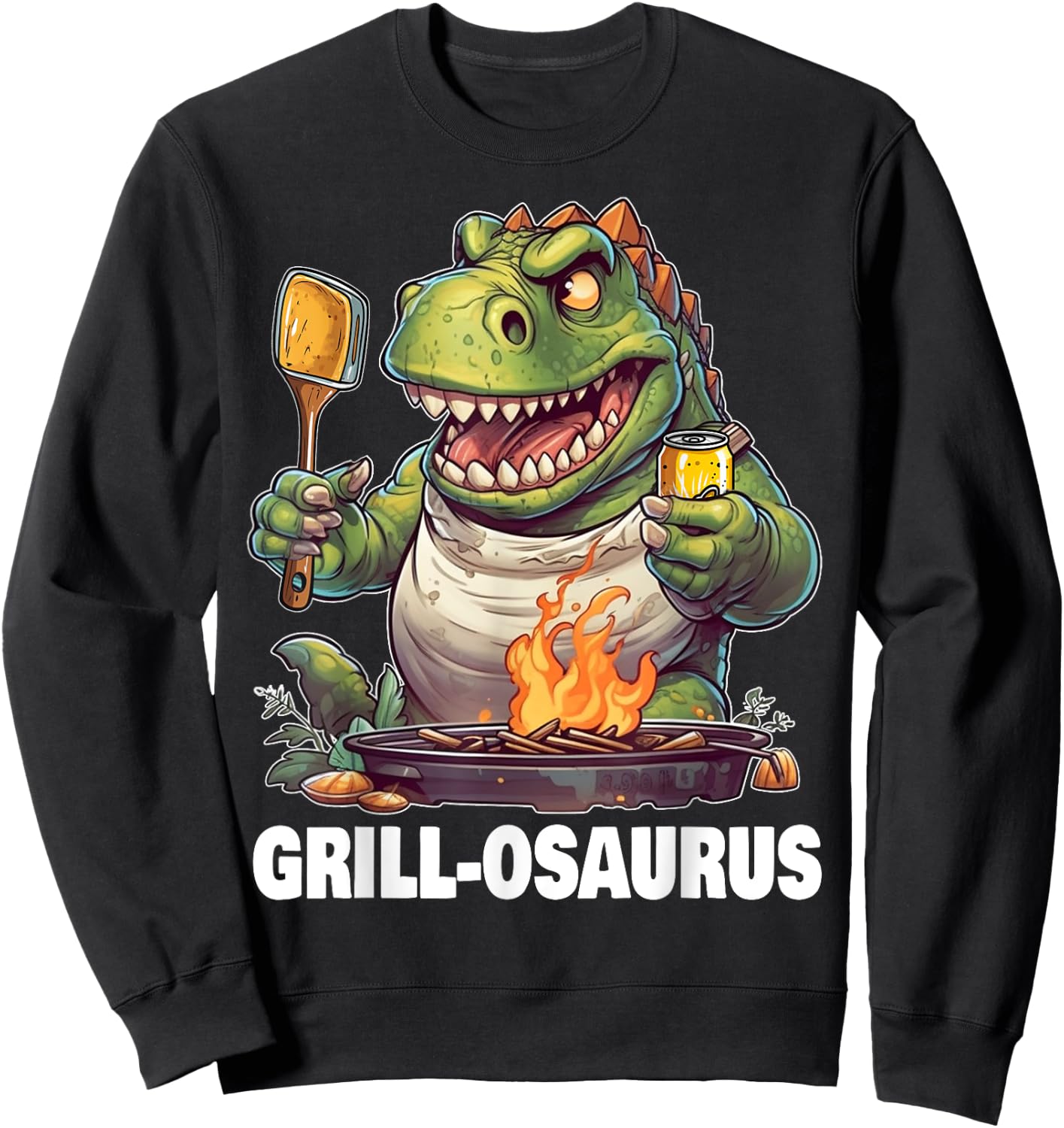 Grill-osaurus Rex BBQ Dinosaur Funny Fathers' Day Grilling Sweatshirt - Sweatshirt | Black