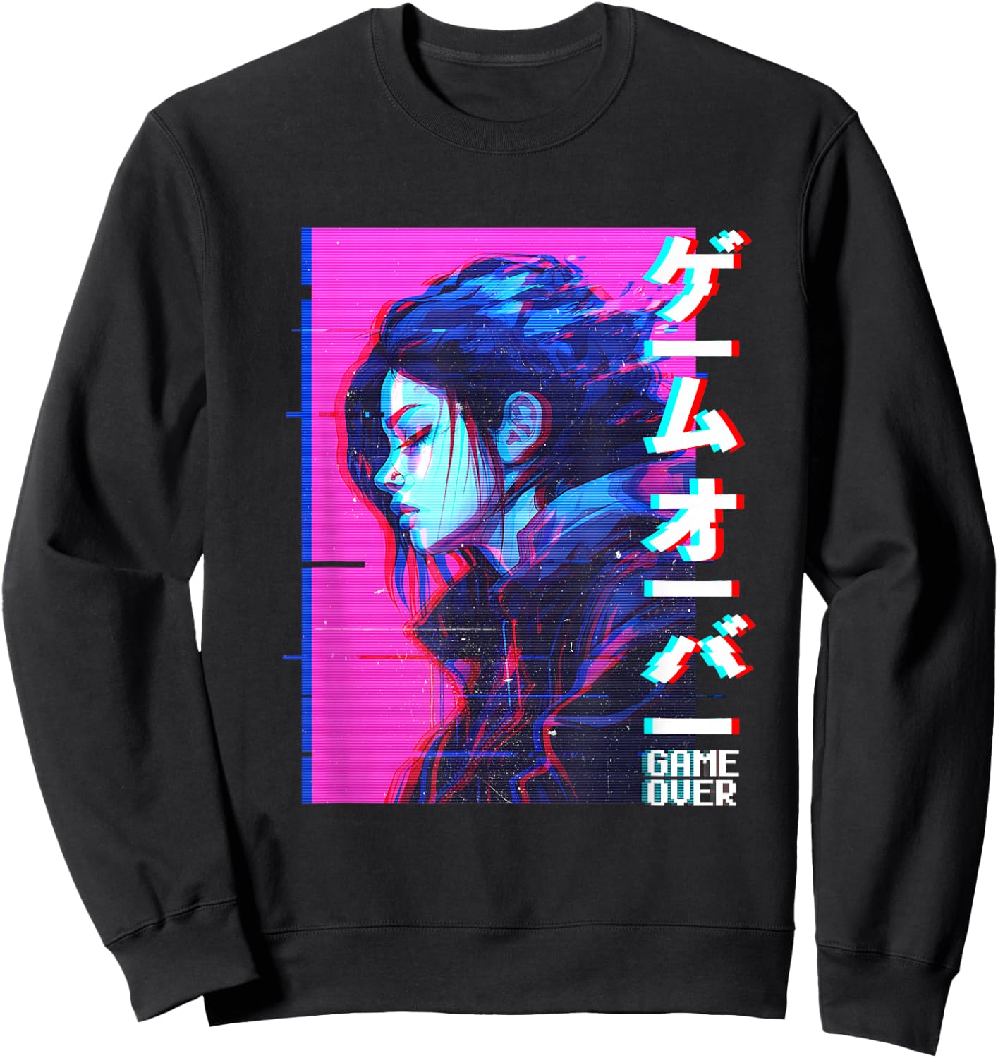 Sad Japanese Anime Girl Game Over Vaporwave Aesthetic Sweatshirt - Sweatshirt | Black