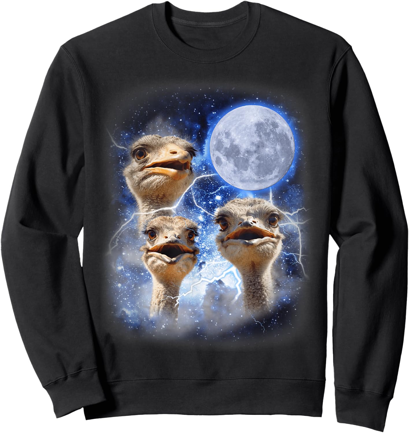 Three Ostrich Moon Hilarious Flightless 3 Bird Parody Sweatshirt - Sweatshirt | Black