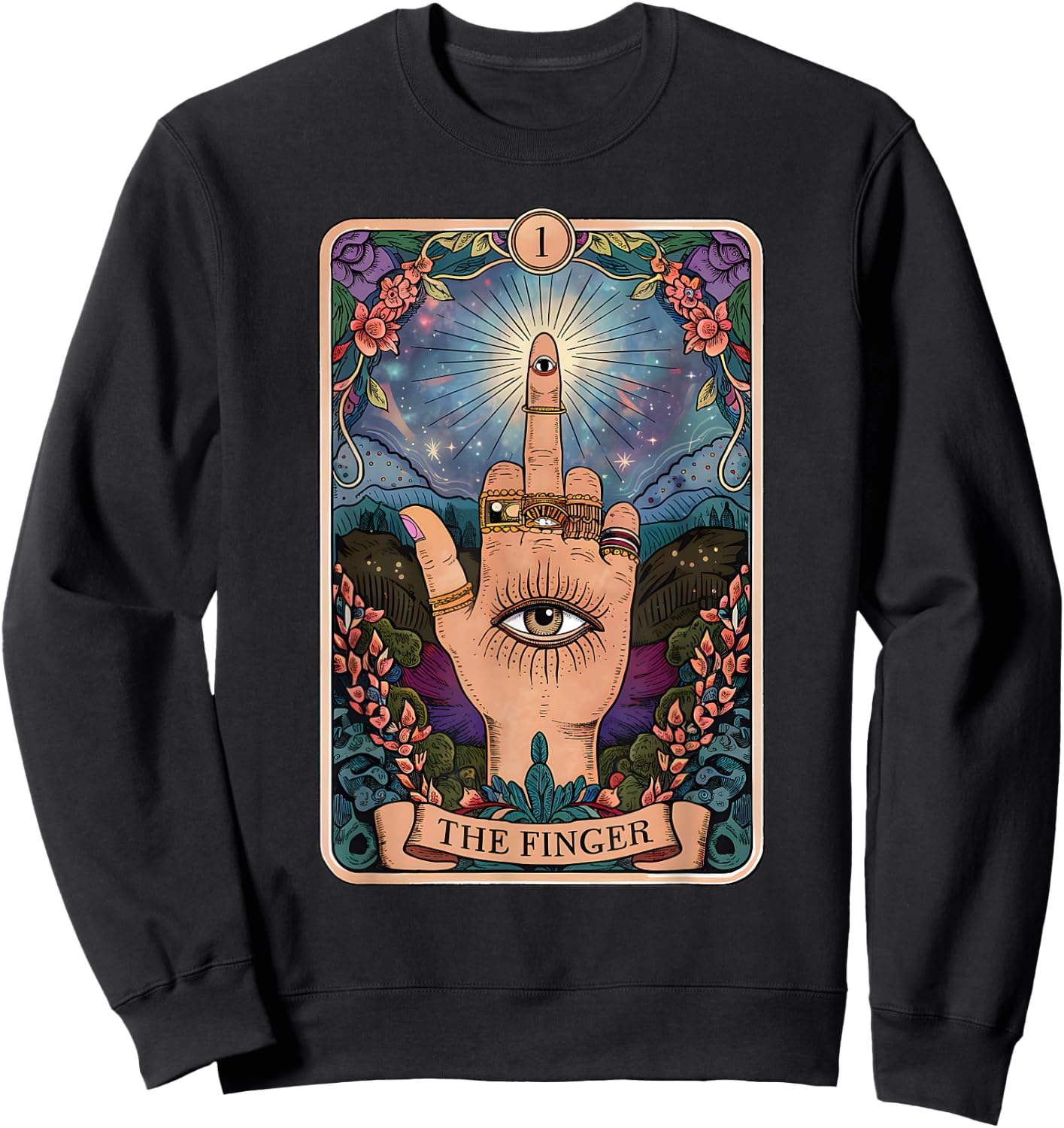 The Finger Funny Tarot Card Sassy Witchy Sarcastic Humor Sweatshirt - Sweatshirt | Black
