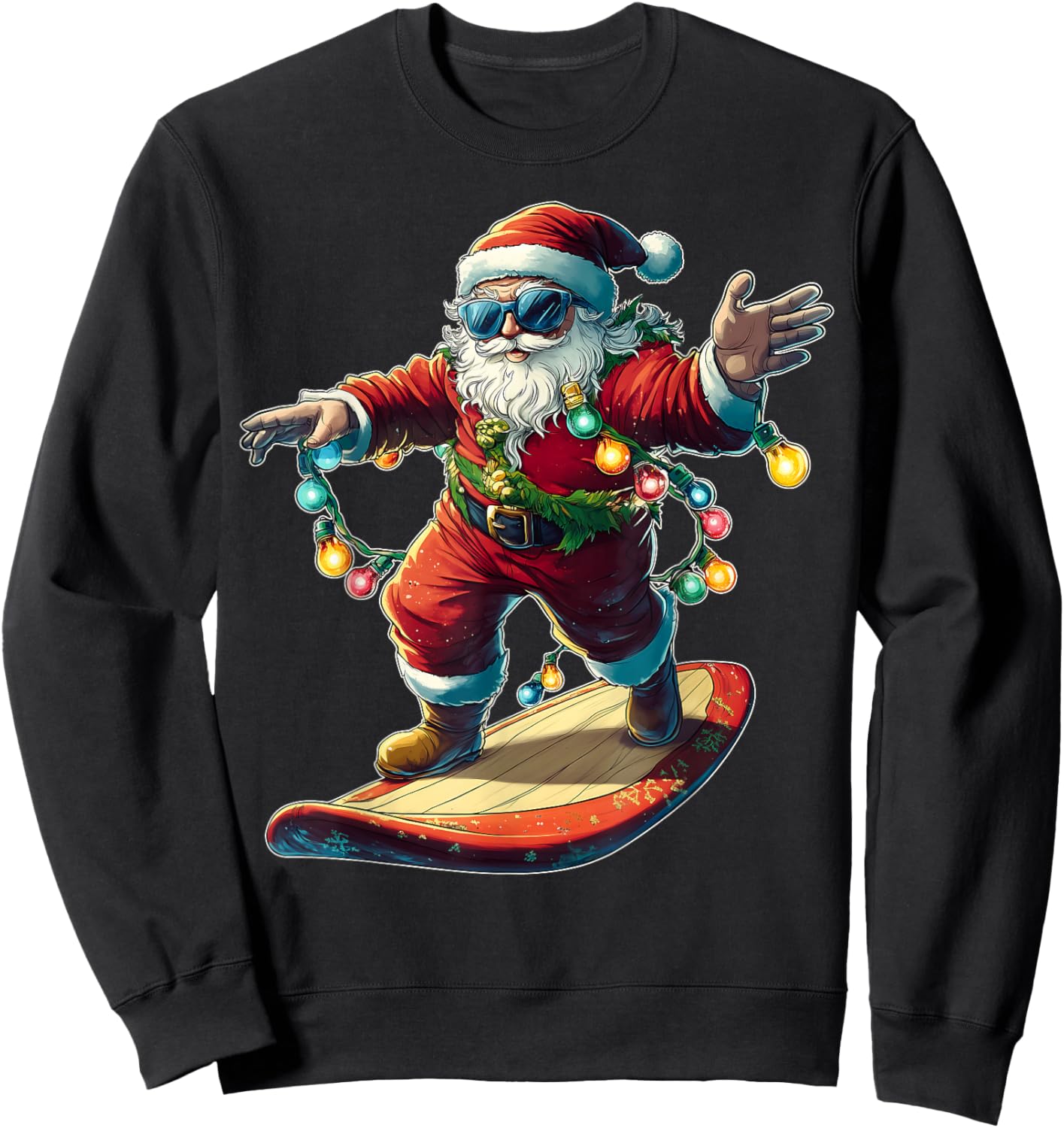 Santa Claus Surfing Surfer Christmas Hat Xmas Sweatshirt - Sweatshirt | Black