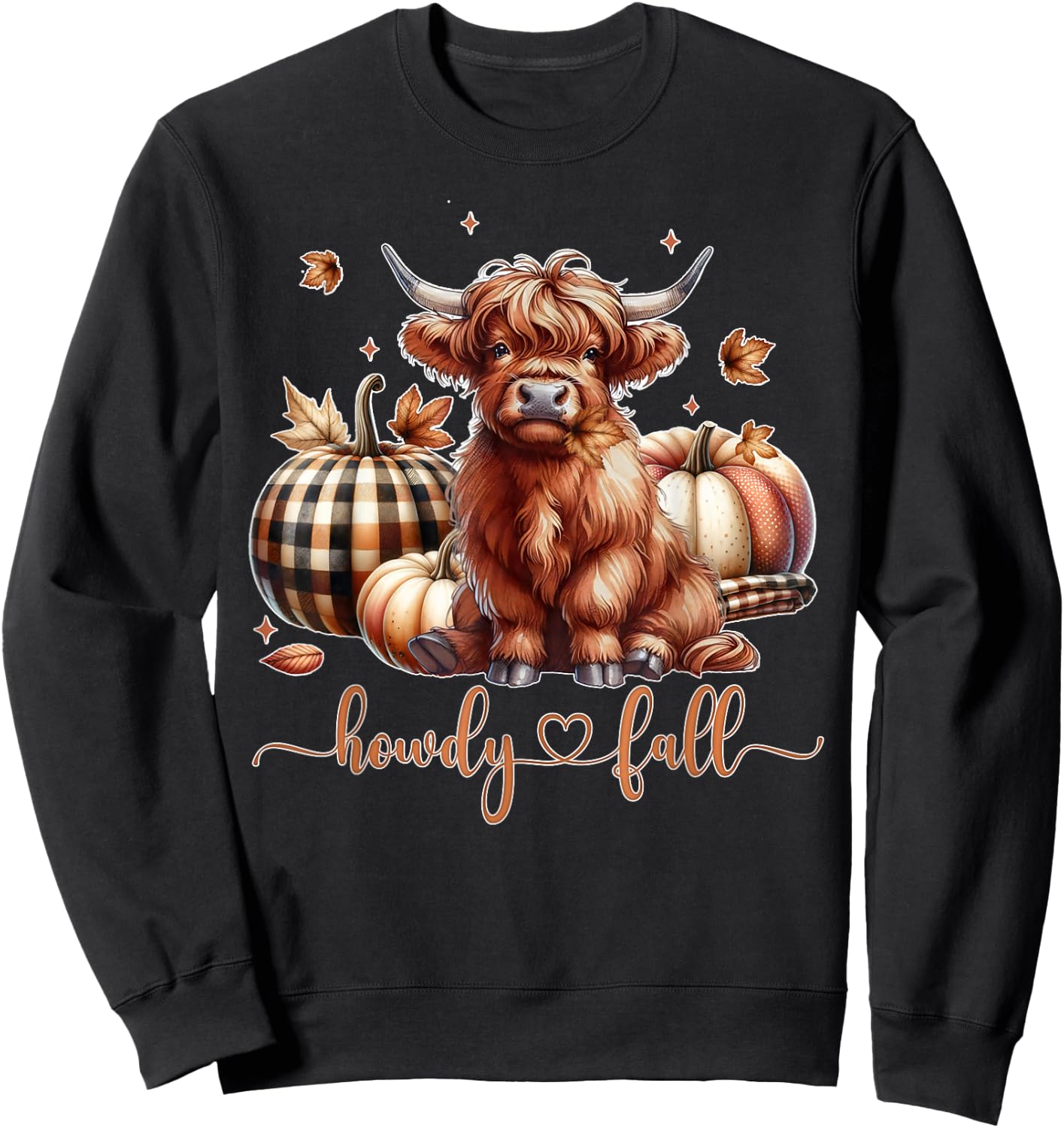 Howdy Fall Western Farm Country Highland Cow Autumn Pumpkin Sweatshirt - Sweatshirt | Black