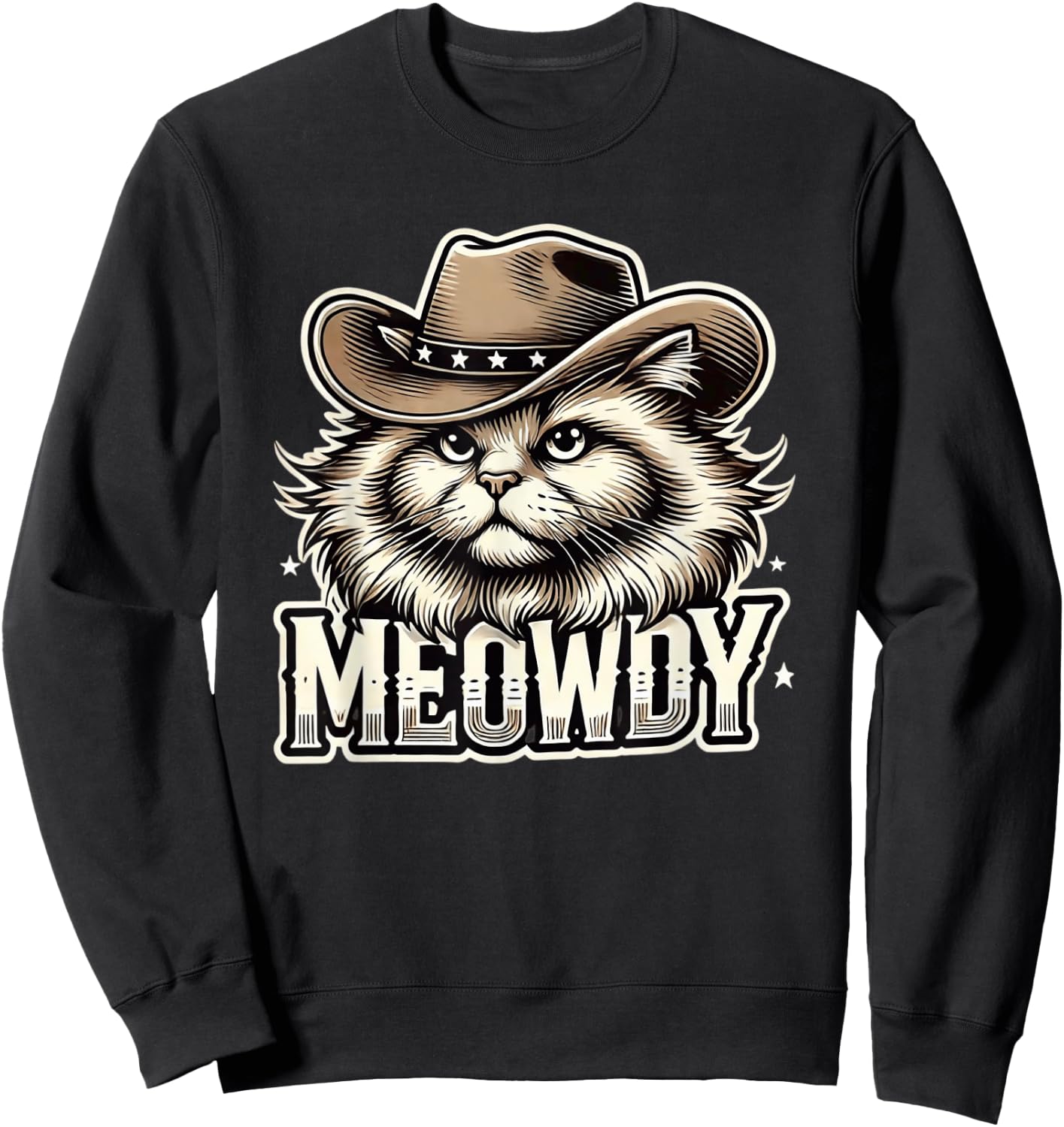 Meowdy Cat Funny Texas Cat Vintage Country Music Cat Cowboy Sweatshirt - Sweatshirt | Black