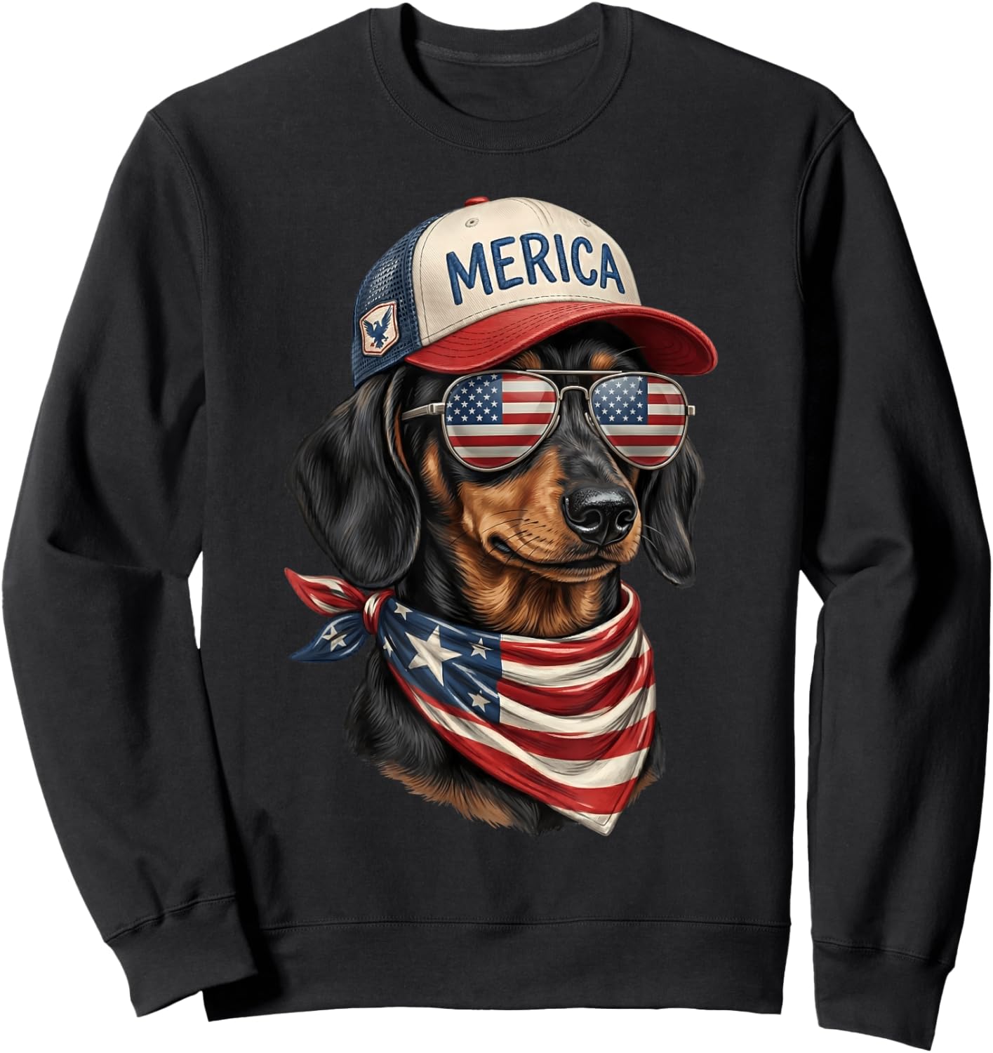 Dachshund 4th of July USA American Flag Wiener Dog Patriotic Sweatshirt - Sweatshirt | Black