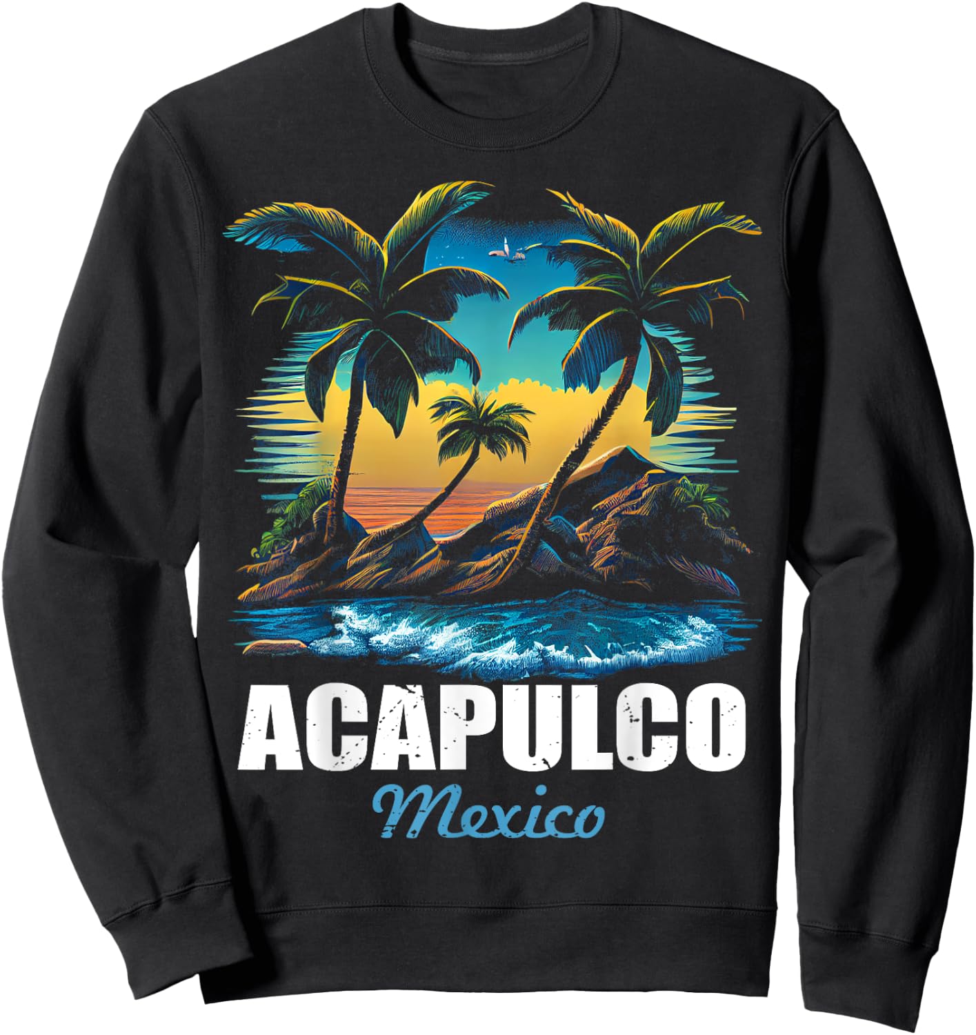 Retro Acapulco Mexico Sunset Vintage Vacation Souvenir Sweatshirt - Sweatshirt | Black