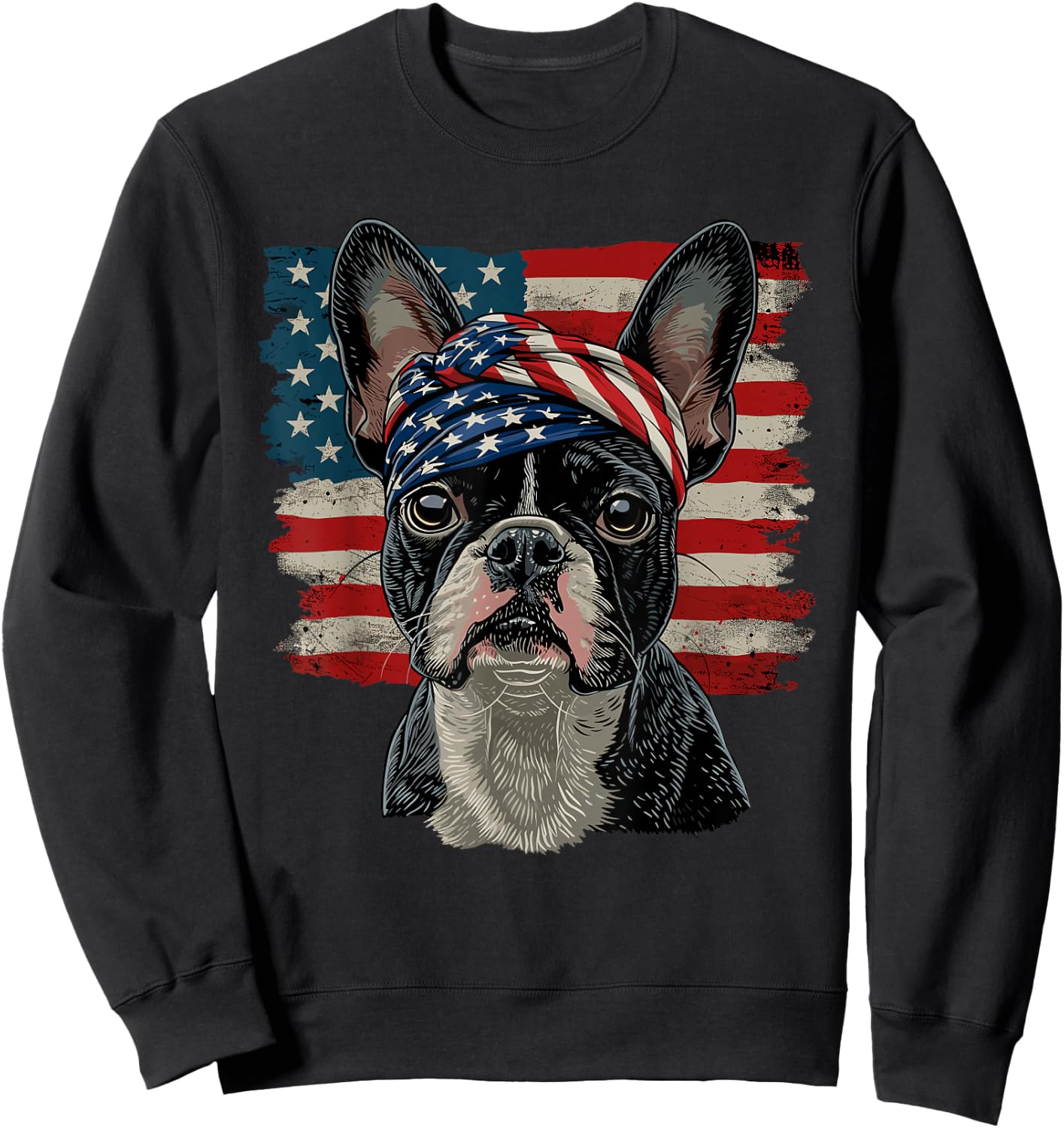 Boston Terrier Patriotic 4th Of July USA American Flag Sweatshirt - Sweatshirt | Black