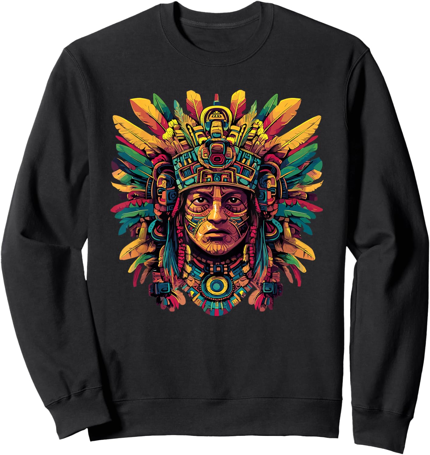 Tribal Aztec Warrior Sacred Feather Headdress Sweatshirt - Sweatshirt | Black