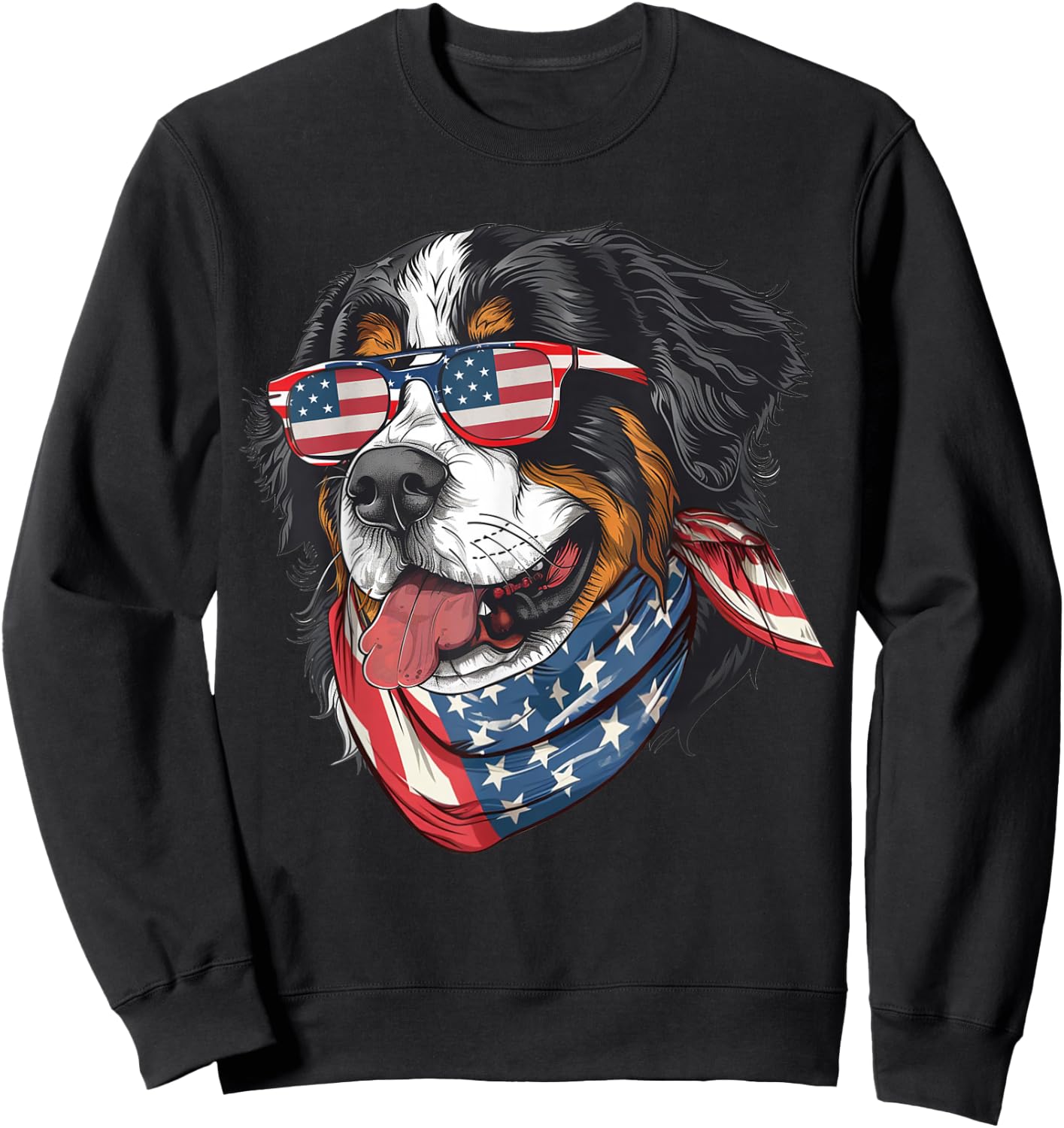 Patriotic Bernese Mountain Dog American Flag 4th of July Women Men Sweatshirt - Sweatshirt | Black