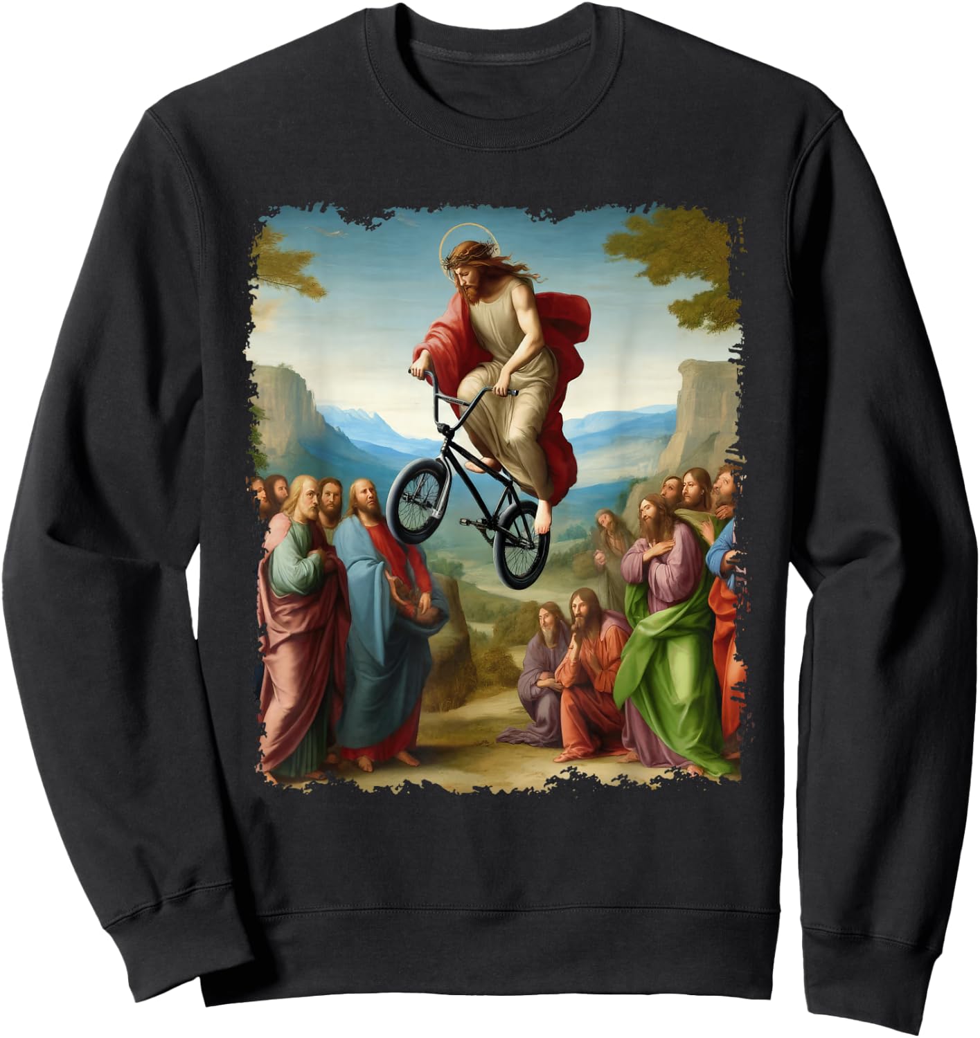 Jesus BMX Bike Stunt Driver Painting Christian BMX Freestyle Sweatshirt - Sweatshirt | Black