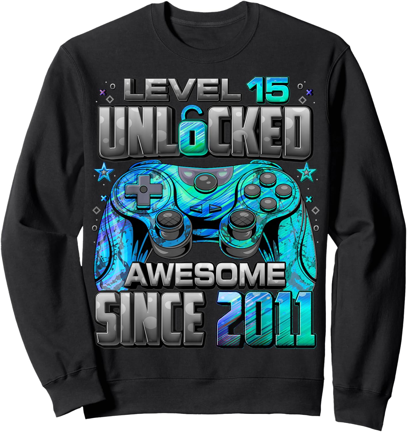 Level 15 Unlocked Awesome Since 2011 15th Birthday Gaming Sweatshirt - Sweatshirt | Black