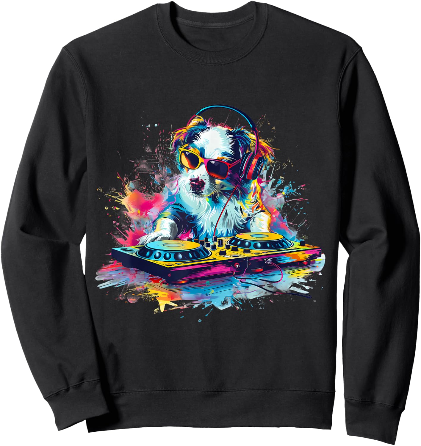 Dog Music DJ Artwork EDM Beatmaker Techno Turntable DJ Dog Sweatshirt - Sweatshirt | Black