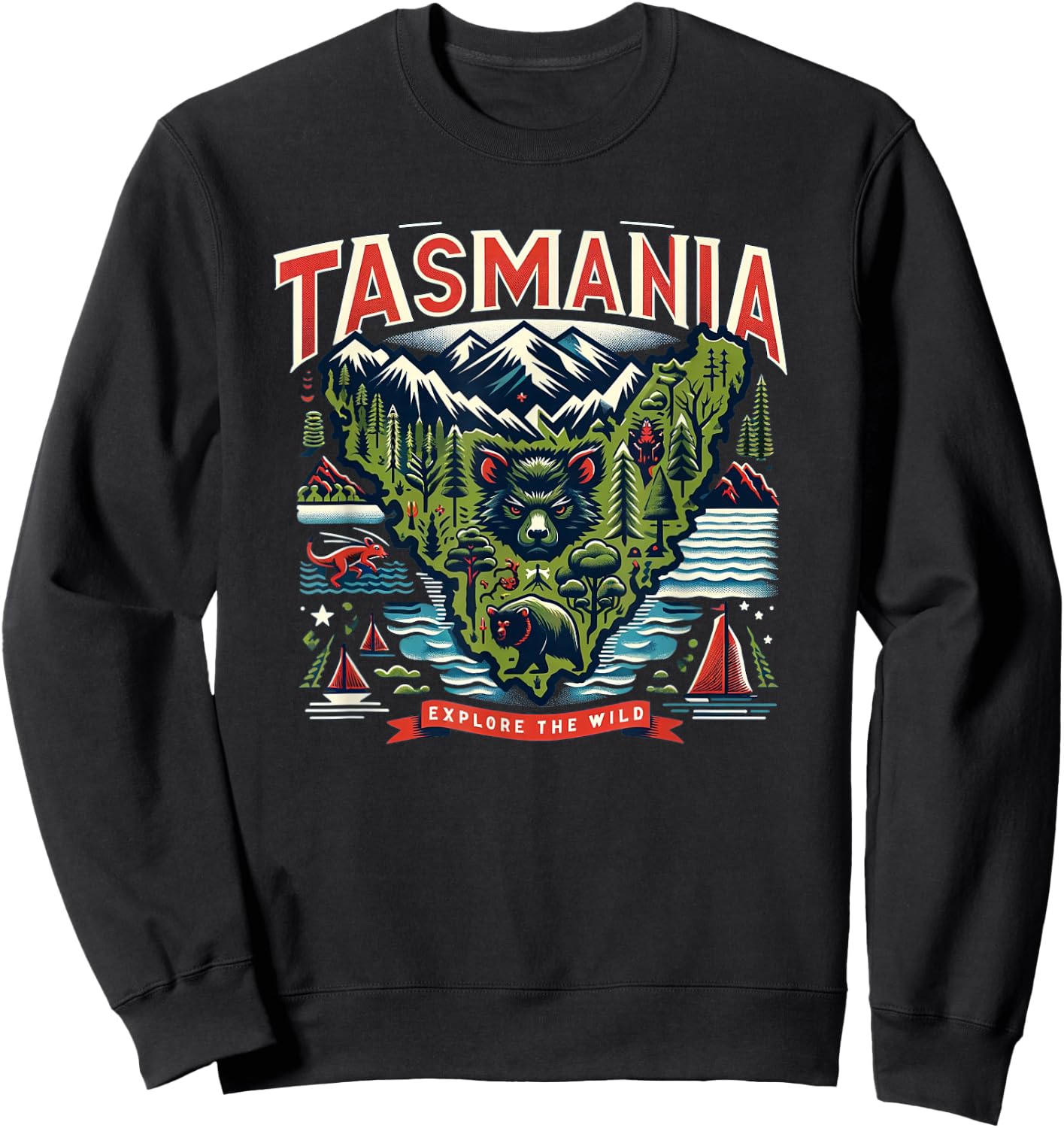Tasmania Landscape Explore The Wild Travel Sweatshirt - Sweatshirt | Black