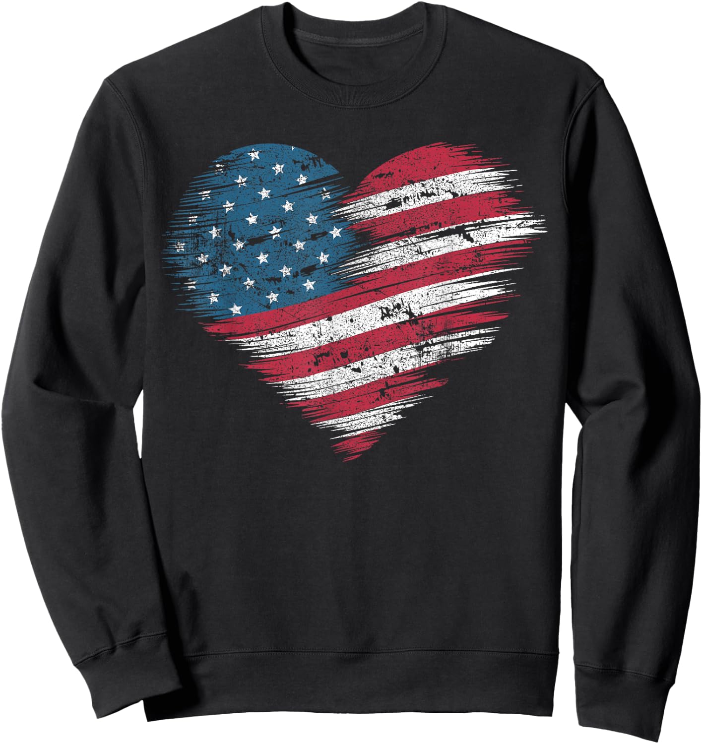 American Flag Heart Women Men Kids Patriotic 4th of July USA Sweatshirt - Sweatshirt | Black