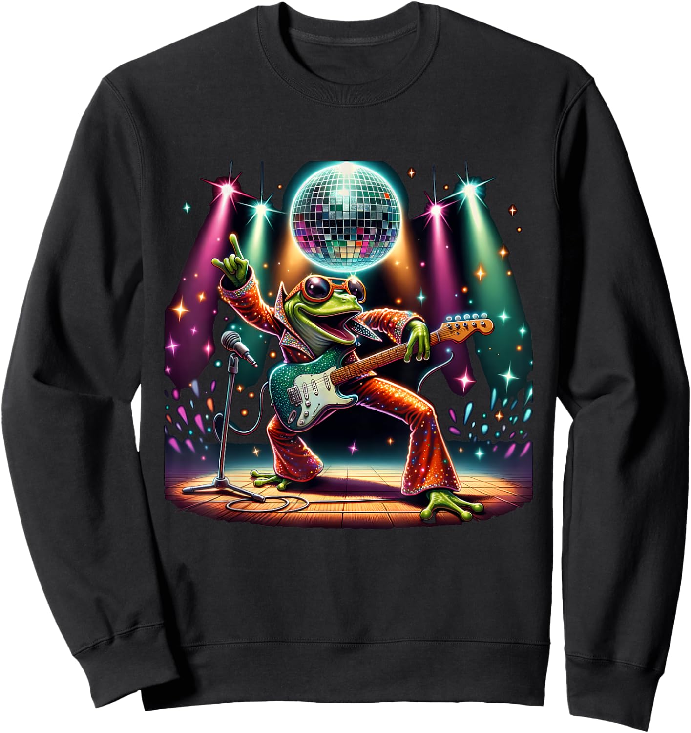 Disco Ball Guitar Frog Sweatshirt - Sweatshirt | Black