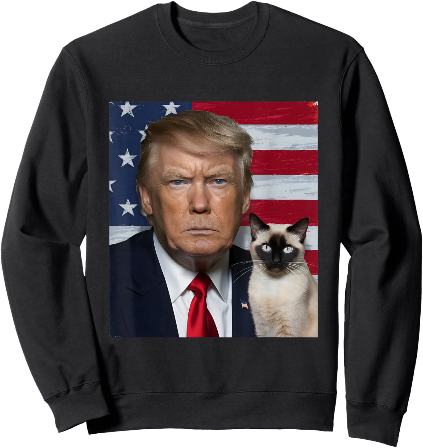 Funny Trump And Siamese Cat Political USA Flag Election 2024 Sweatshirt - Sweatshirt | Black