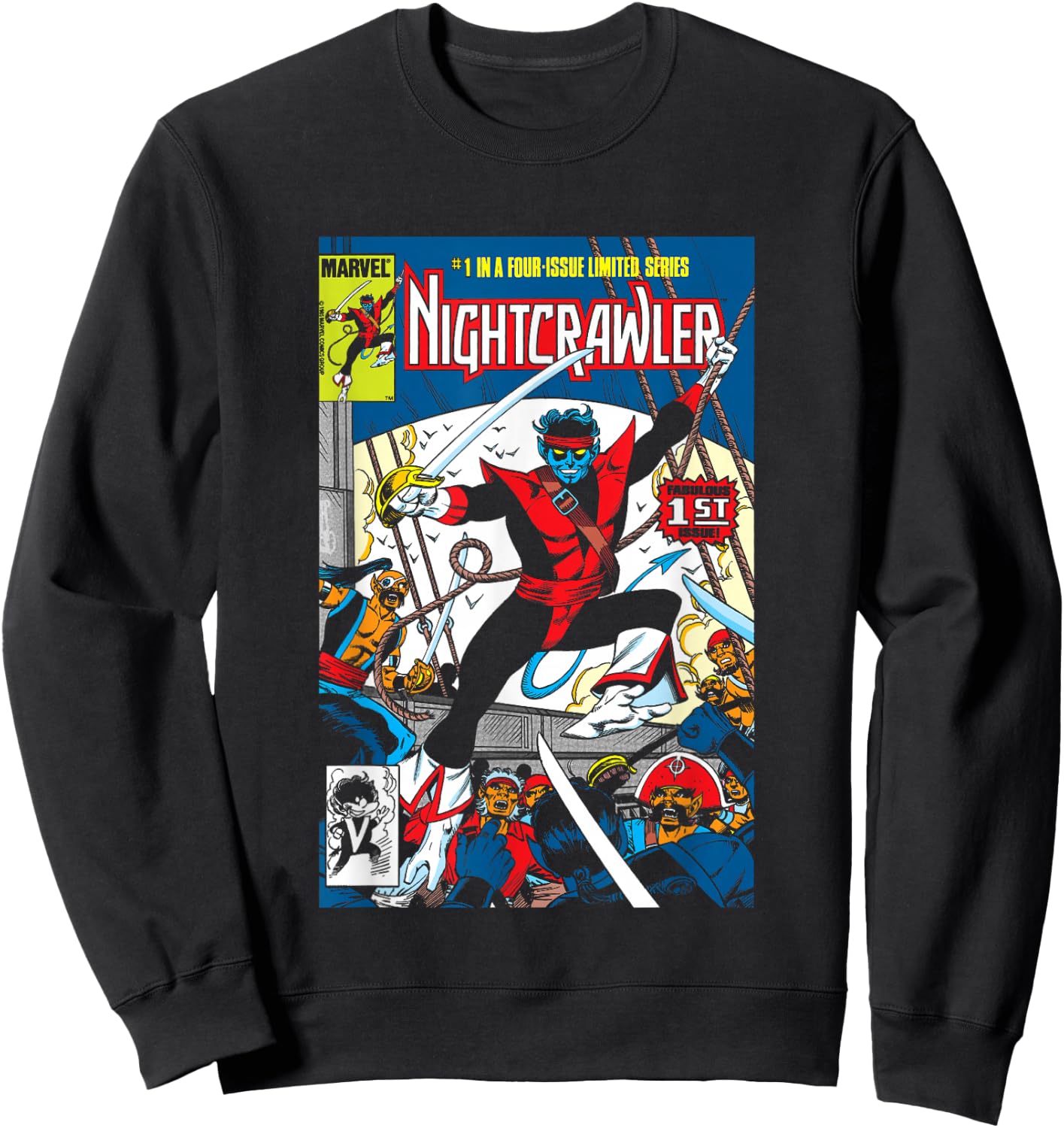 Marvel Comics Retro Classic Nightcrawler VS Pirates Cover Sweatshirt - Sweatshirt | Black