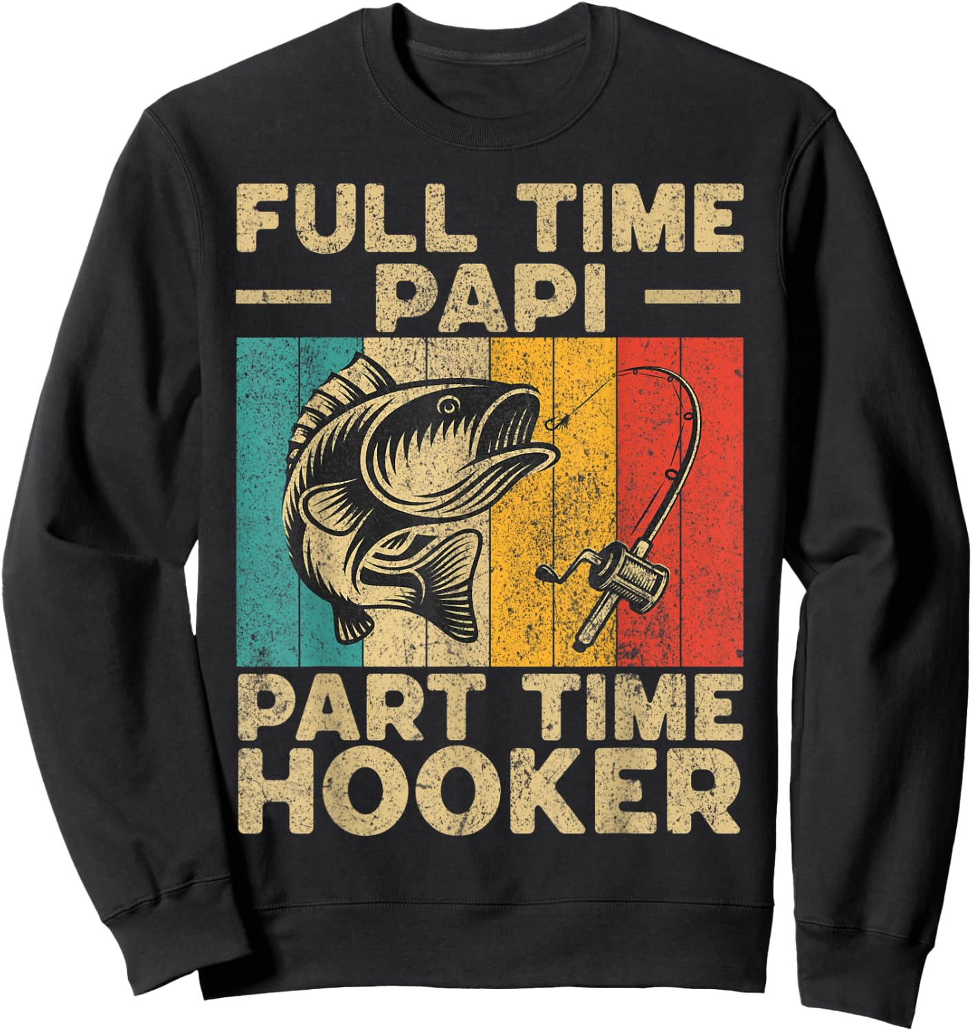 Funny Vintage Fishing Papi Jokes Fisherman Sweatshirt - Sweatshirt | Black