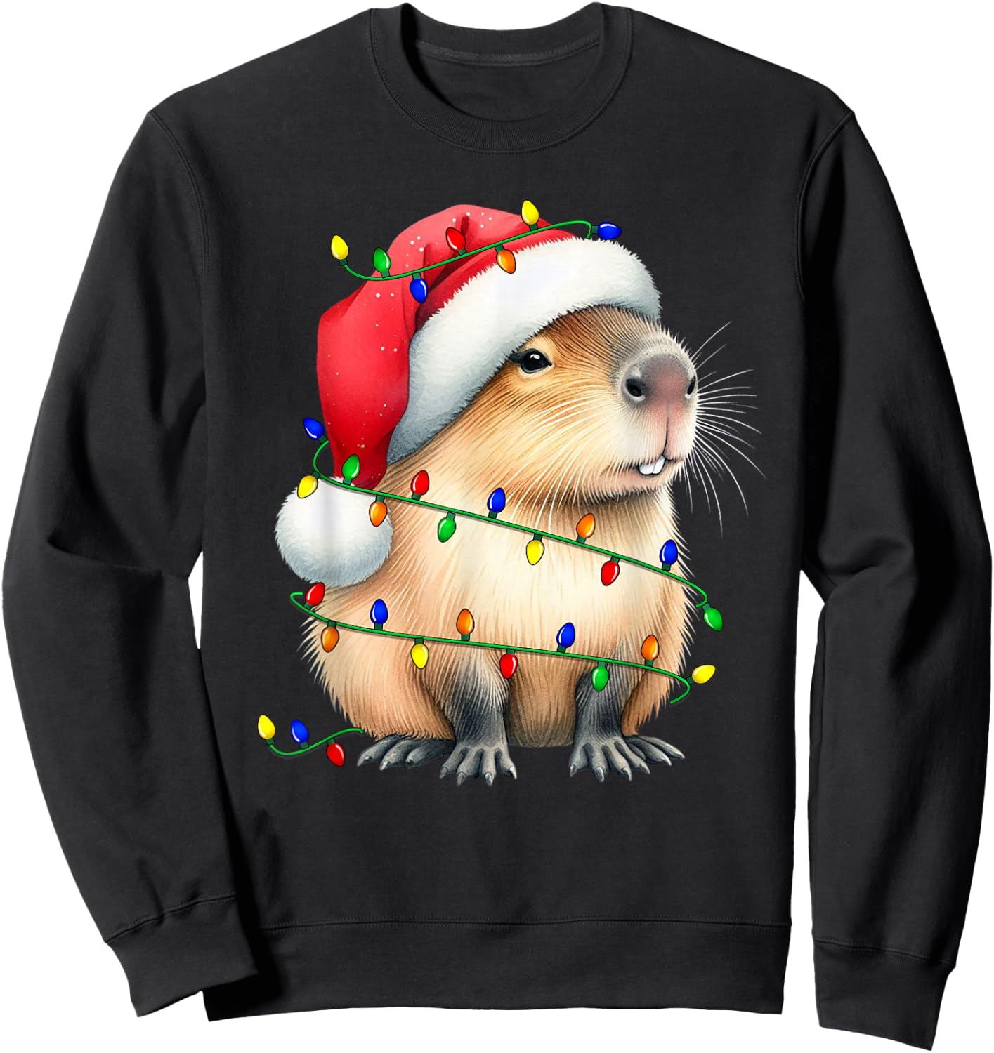 Capybara Wearing Santa Hat Christmas Capybara Lover Xmas Kid Sweatshirt - Sweatshirt | Black