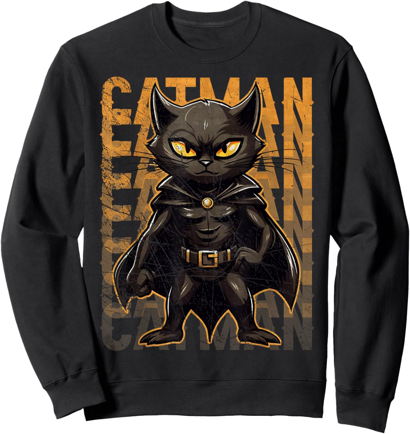Vintage Catman Superhero Catman Funny Black Cat Cat With Cape Sweatshirt - Sweatshirt | Black