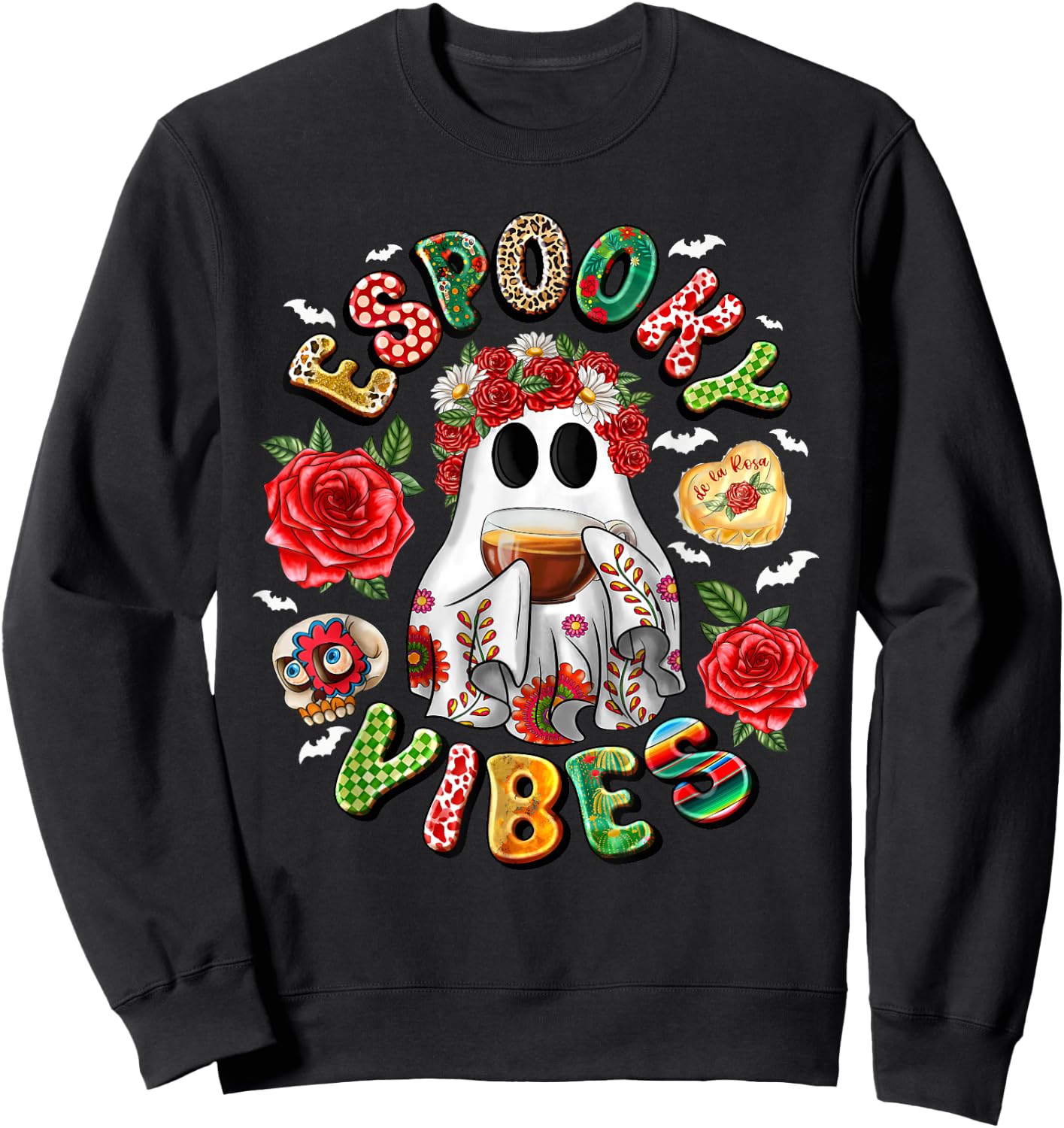 Espooky Vibes Mexican Ghost Day Of The Dead Dia De Muertos Sweatshirt - Sweatshirt | Black