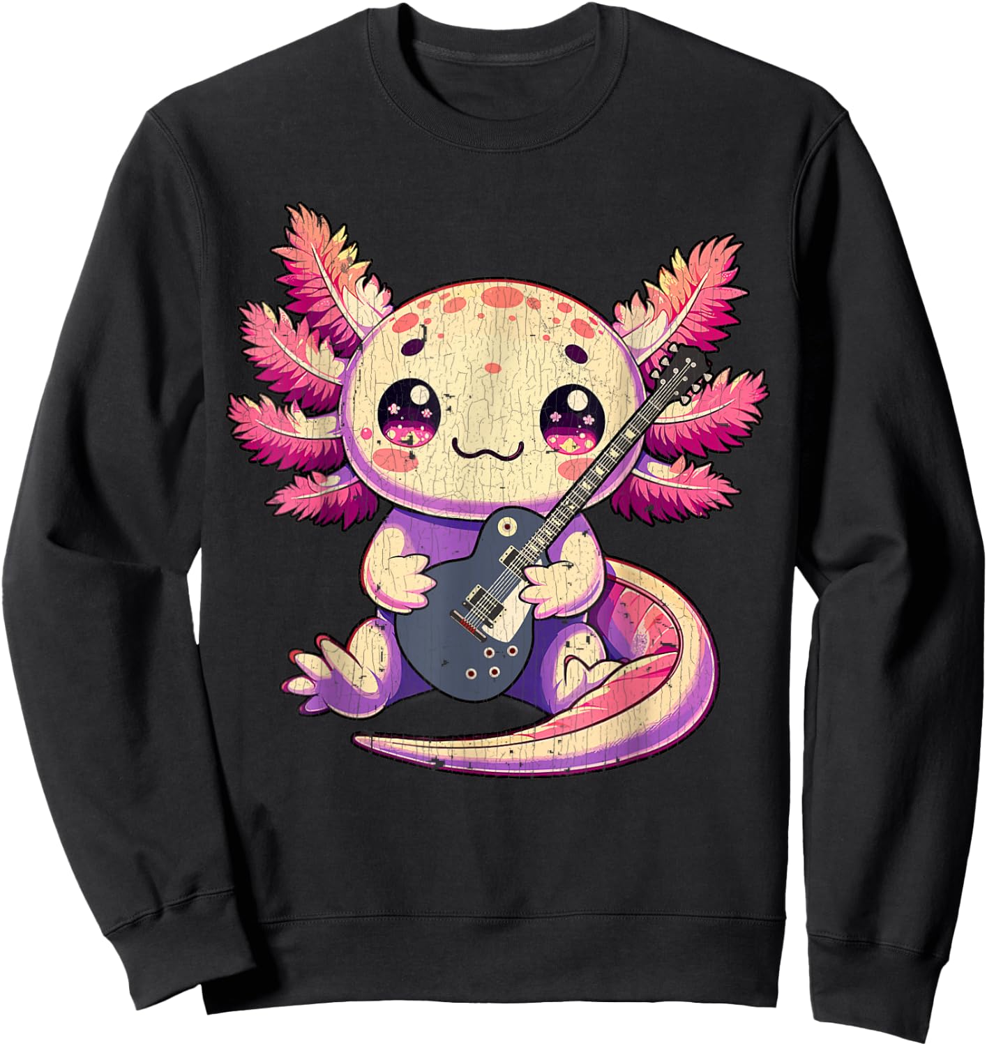 Cute Snaxalotl Axolotl Love Electric Guitar Music Rock 2 Sweatshirt - Sweatshirt | Black