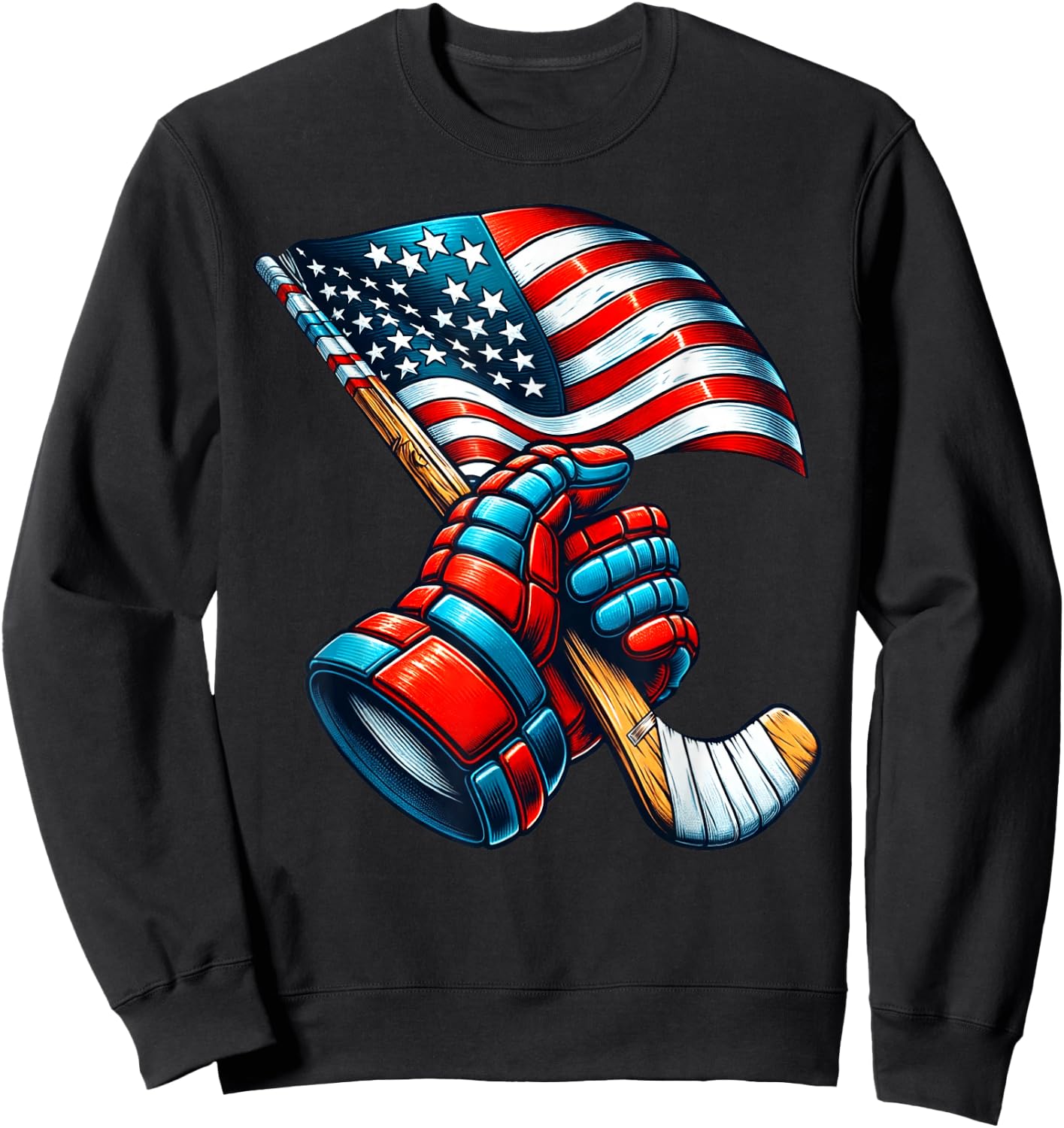 Patriotic Ice Hockey 4th of July USA Independence Day Sweatshirt - Sweatshirt | Black