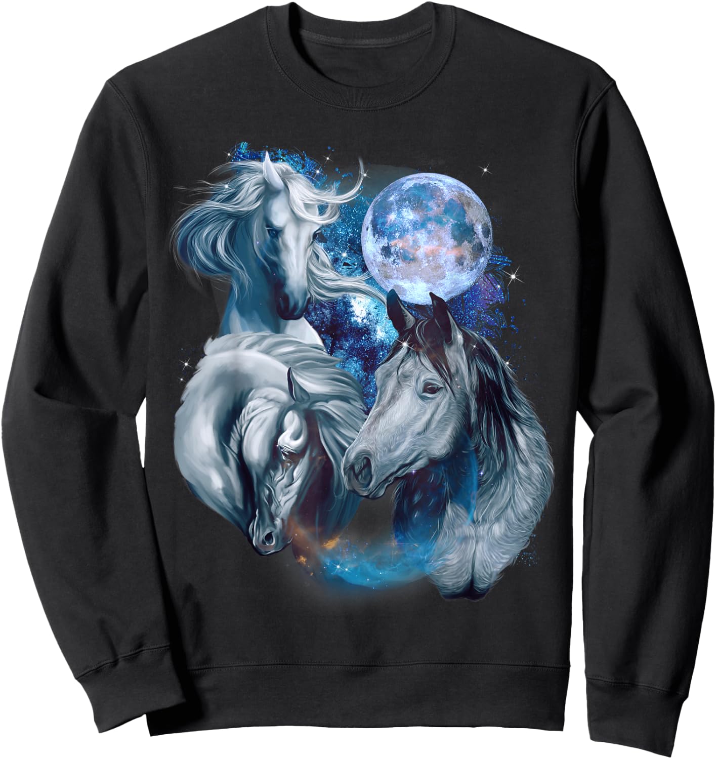 3 Moon Horse Equine Art Racing Animal Lovers Novelty Humor Sweatshirt - Sweatshirt | Black