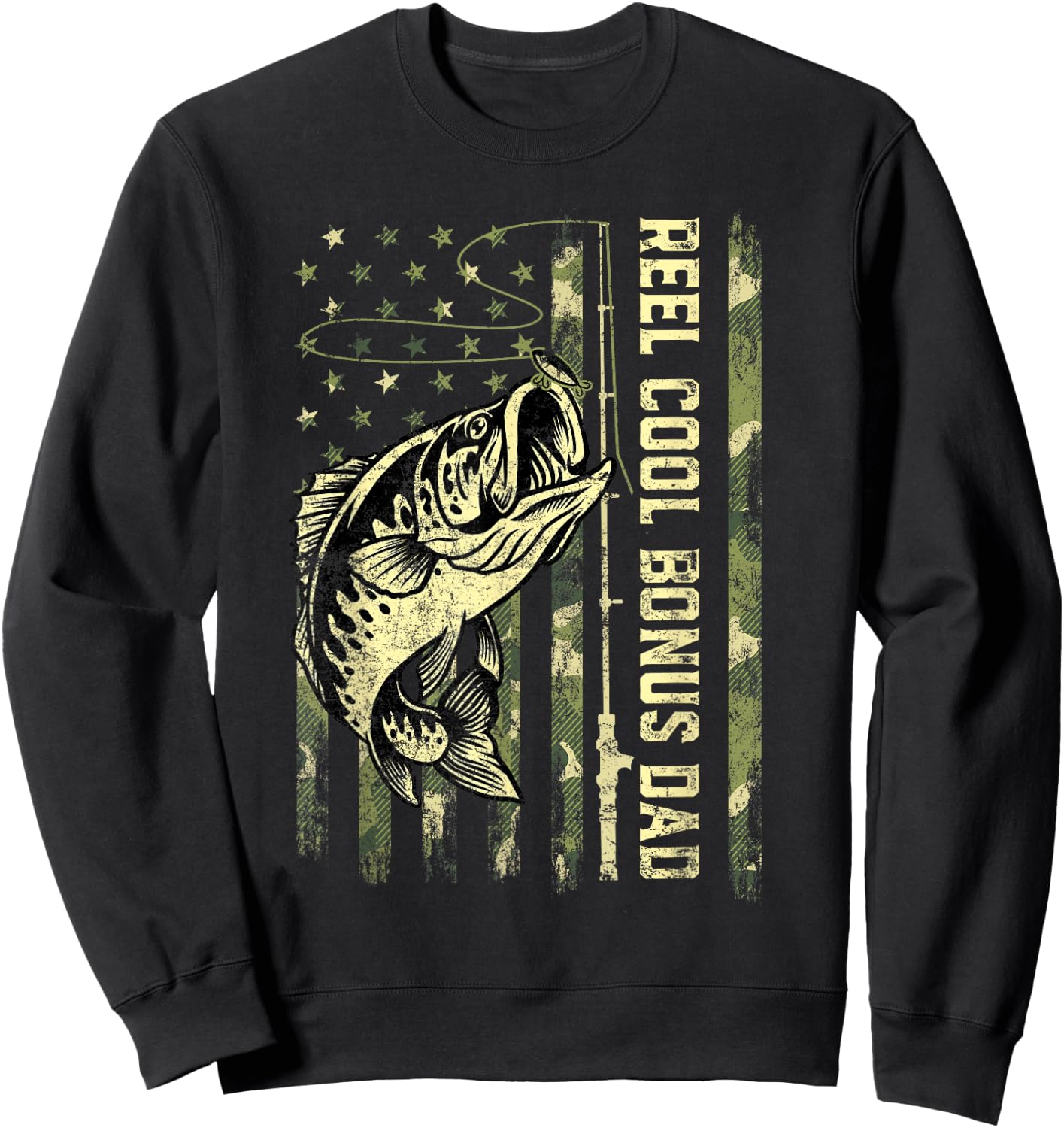Reel Cool Bonus Dad Fisherman Camouflage Father's Day Sweatshirt - Sweatshirt | Black