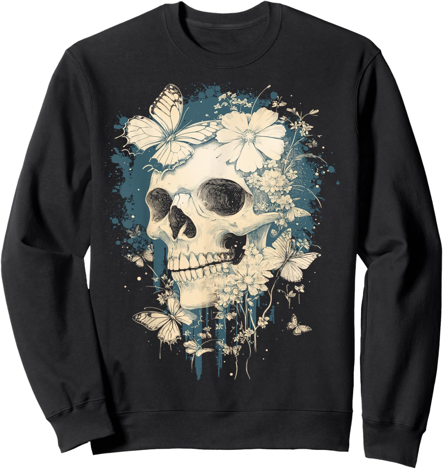Fairy Grunge Skulls Dainty Butterflies Gothic Y2K Aesthetic Sweatshirt - Sweatshirt | Black