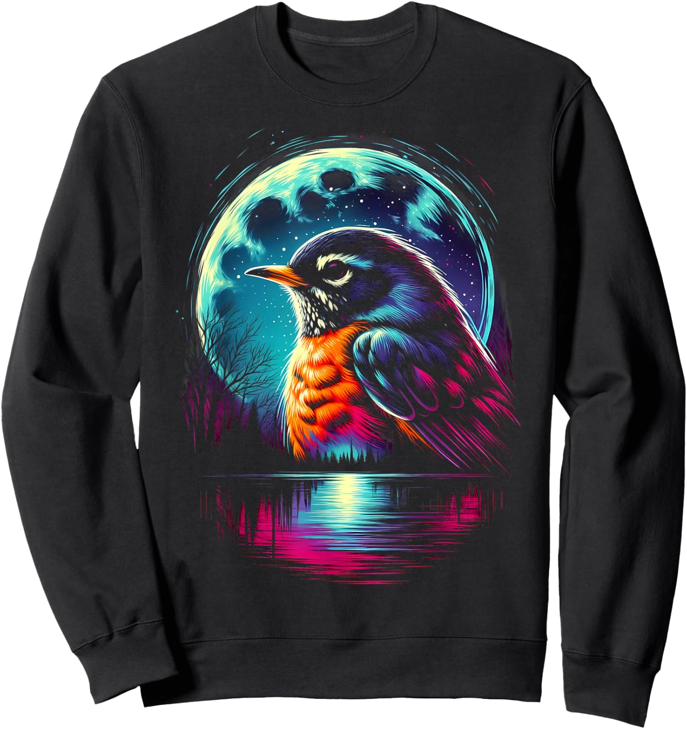 Colorful American Robin Bird Spirit Animal Cool Illustration Sweatshirt - Sweatshirt | Black