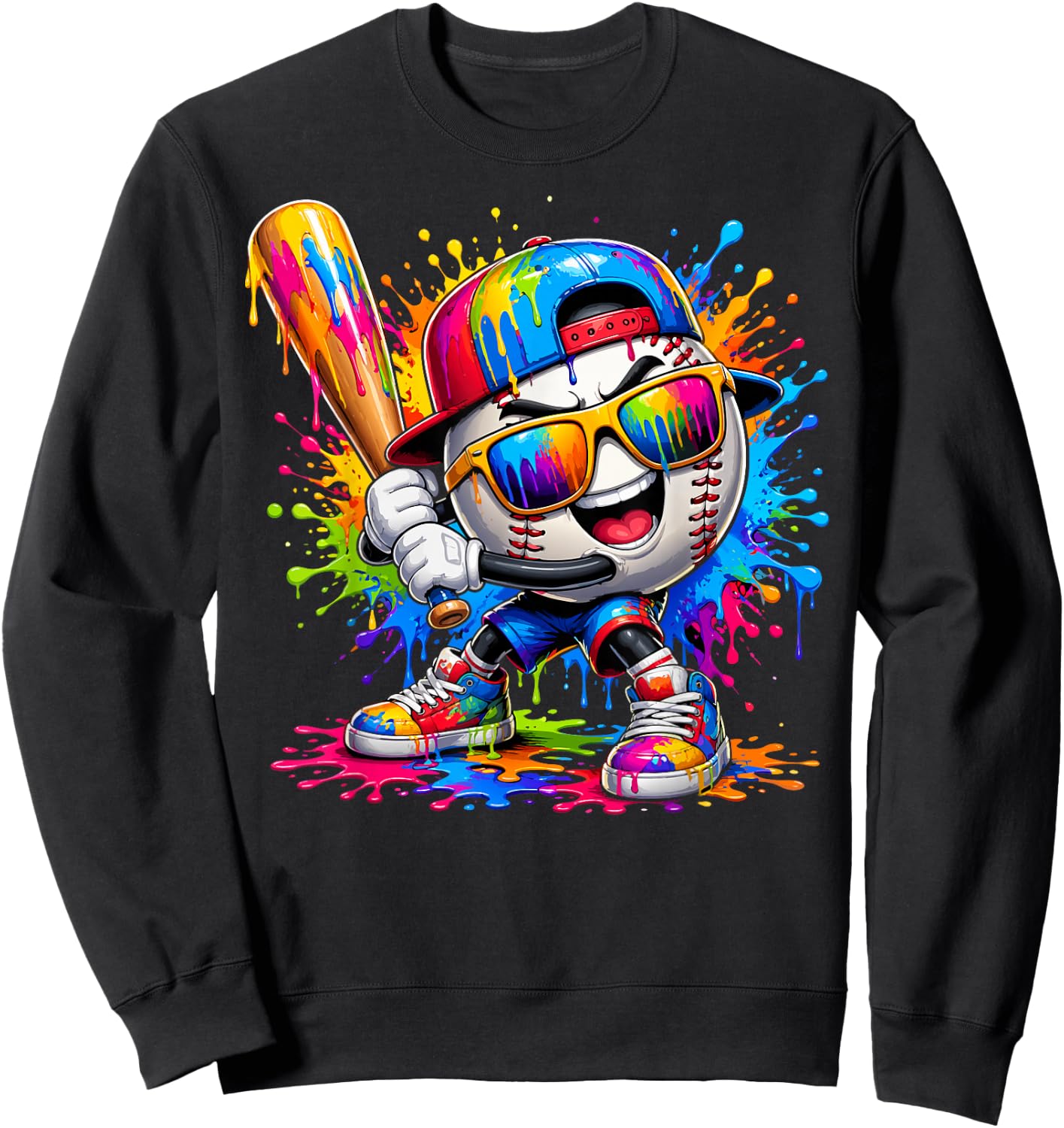 Baseball Drip Mascot Funny Kids Baseball Lifestyle Sweatshirt - Sweatshirt | Black