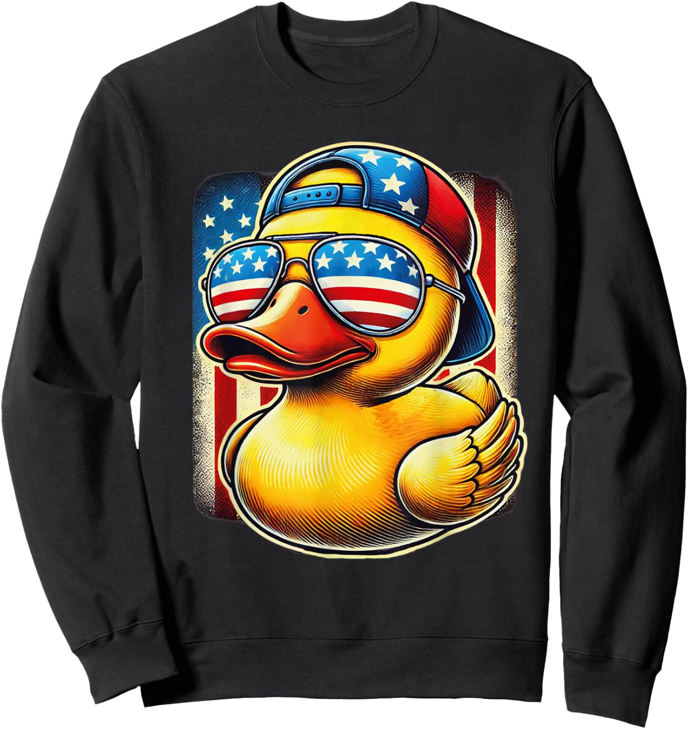 Rubber Duck Shirt USA Flag Gift Funny Duckie Cool Duck Sweatshirt - Sweatshirt | Black