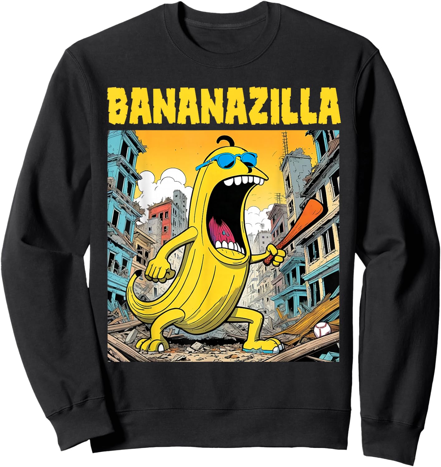 Bananazilla Banana Baseball Monster Bananas Kids Youth Boys Sweatshirt - Sweatshirt | Black