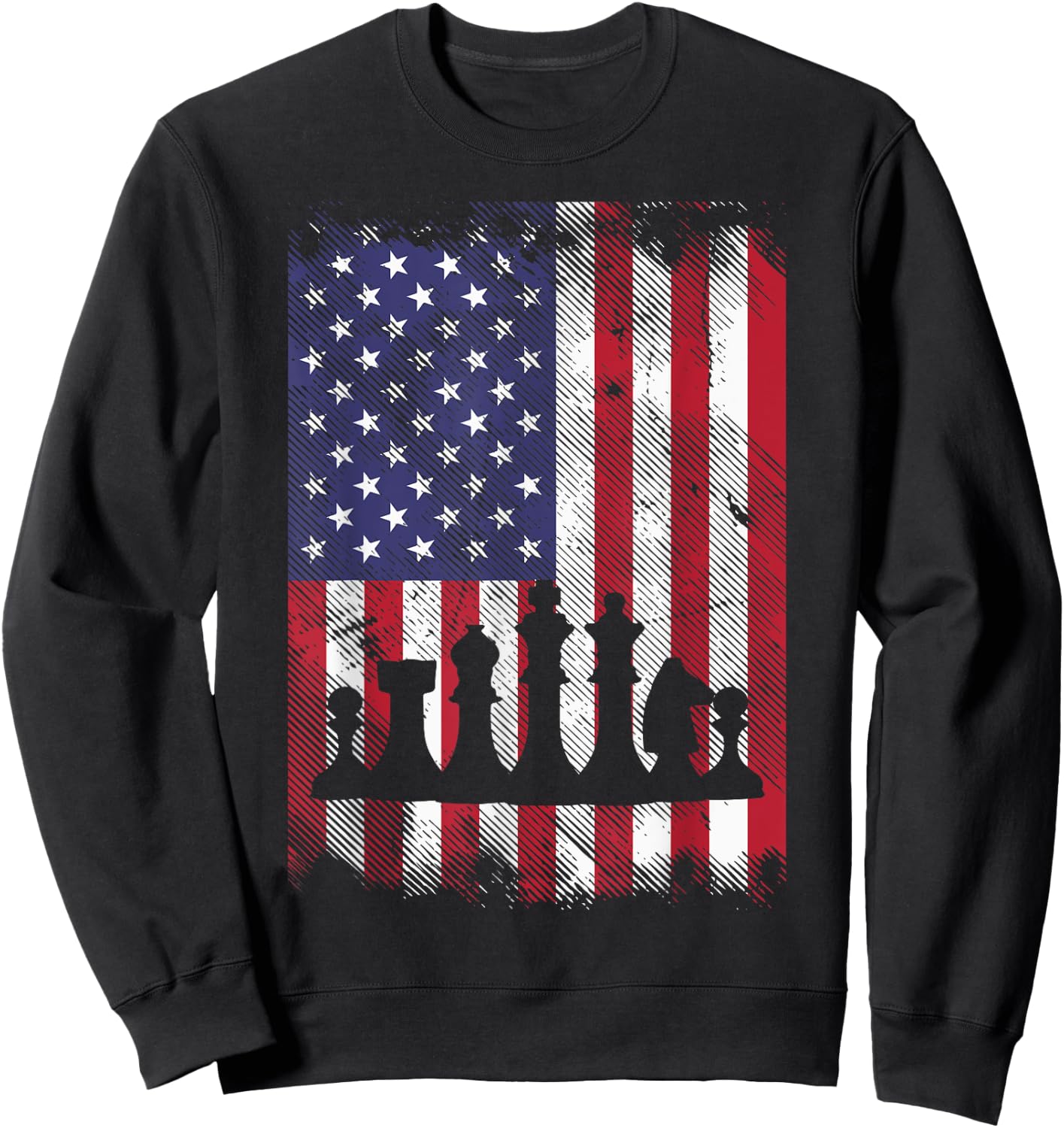 American Flag Chess Vintage Patriotic Men Women Youth Kids Sweatshirt - Sweatshirt | Black