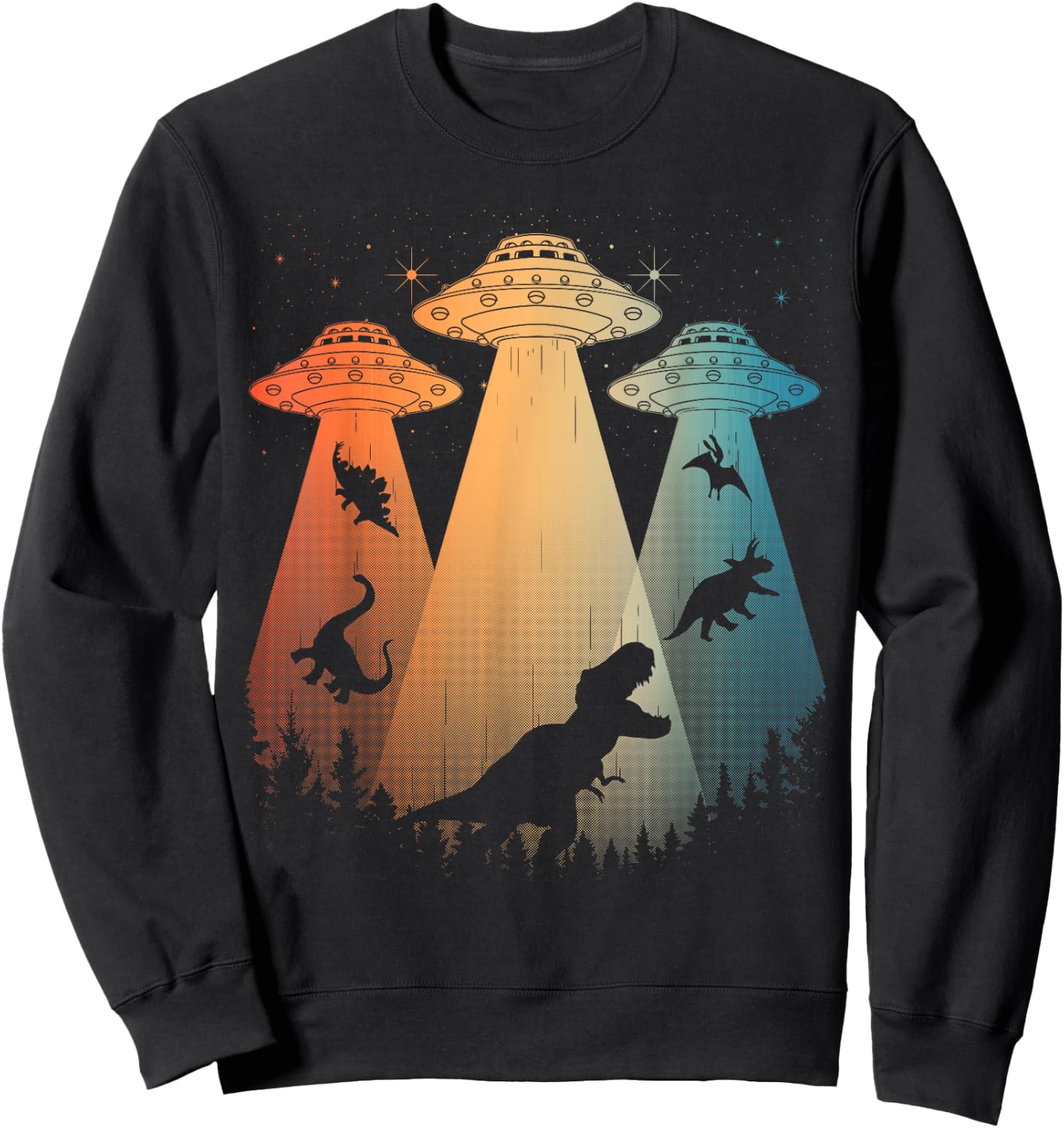 Cool Dinosaur Art Women UFO Alien Abduction Dinosaur Sweatshirt - Sweatshirt | Black