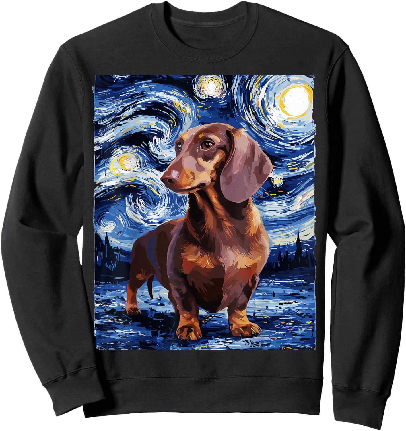 Gifts For Dachshund Dog Lovers Van Gogh Style Starry Night Men Women Girls Kids Sweatshirt - Sweatshirt | Black