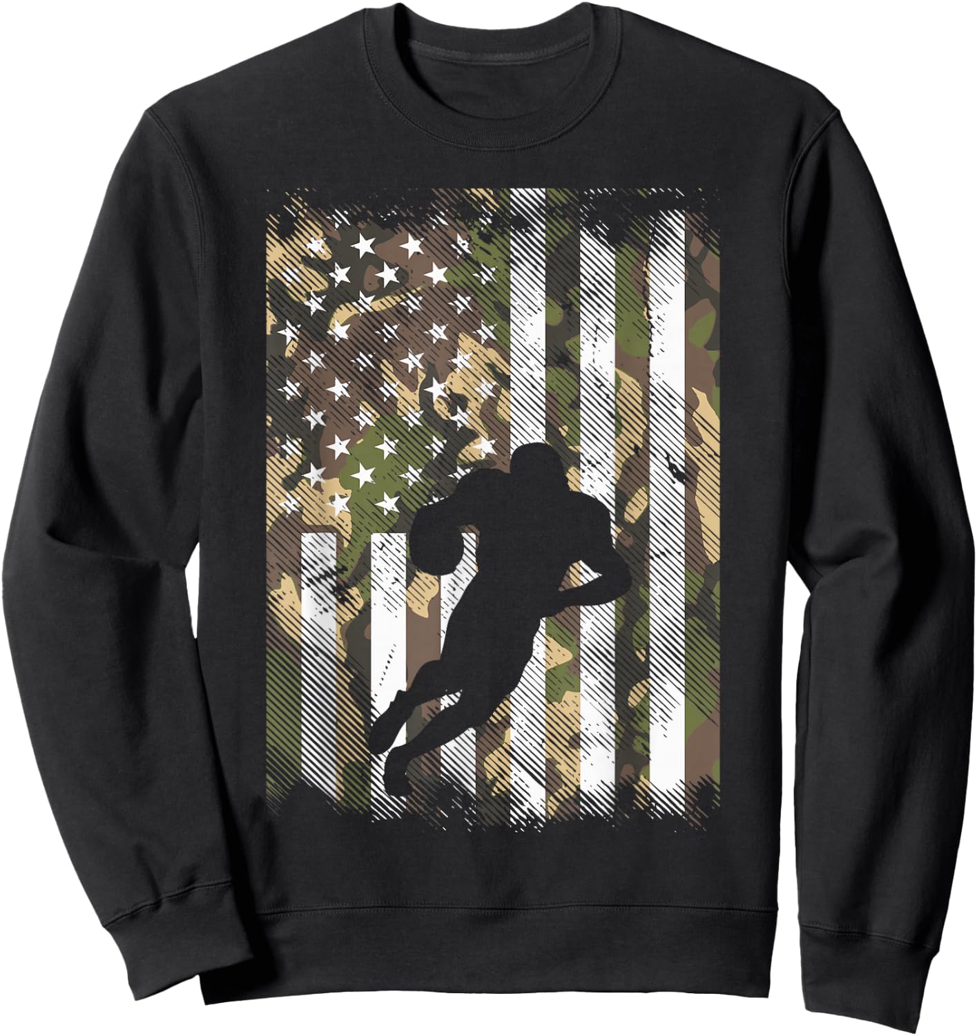 Camo US Flag American Football Player Vintage Patriotic Sweatshirt - Sweatshirt | Black