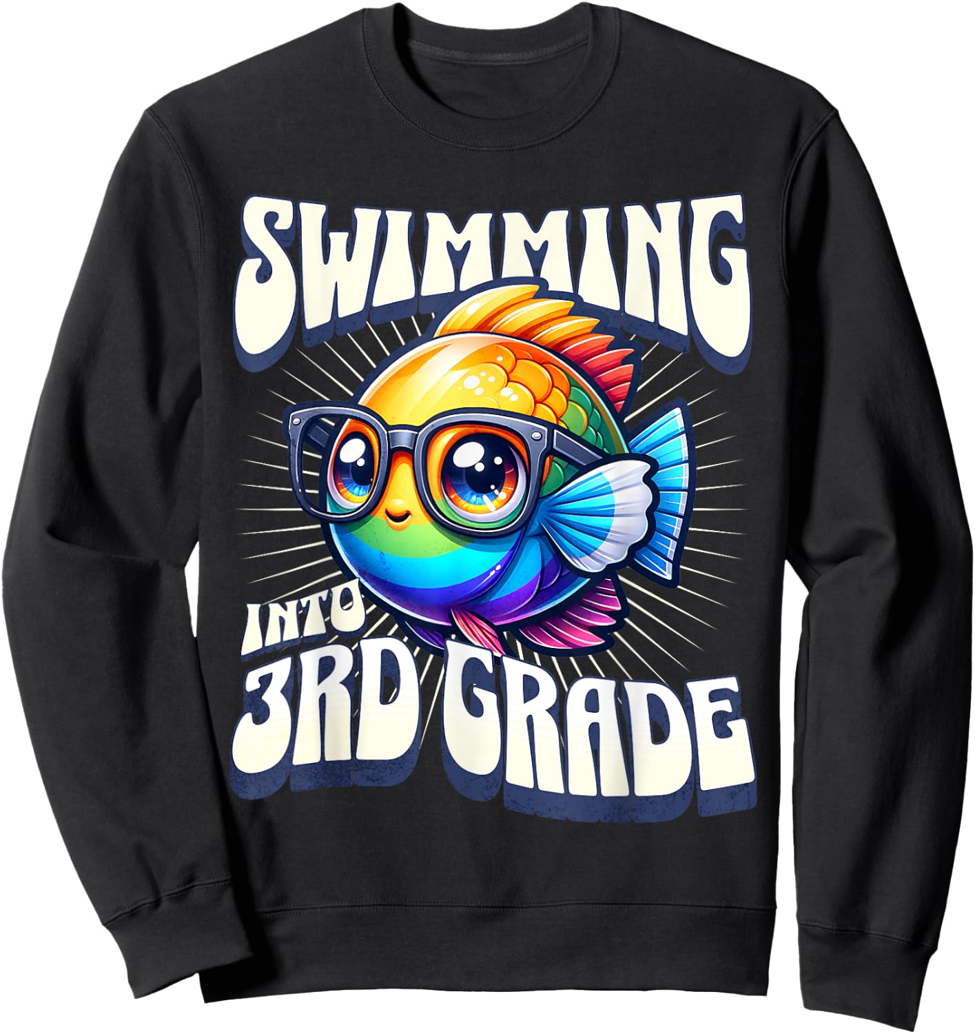 Swimming Into 3rd Grade Cute Angel Fish Back to School Sweatshirt - Sweatshirt | Black