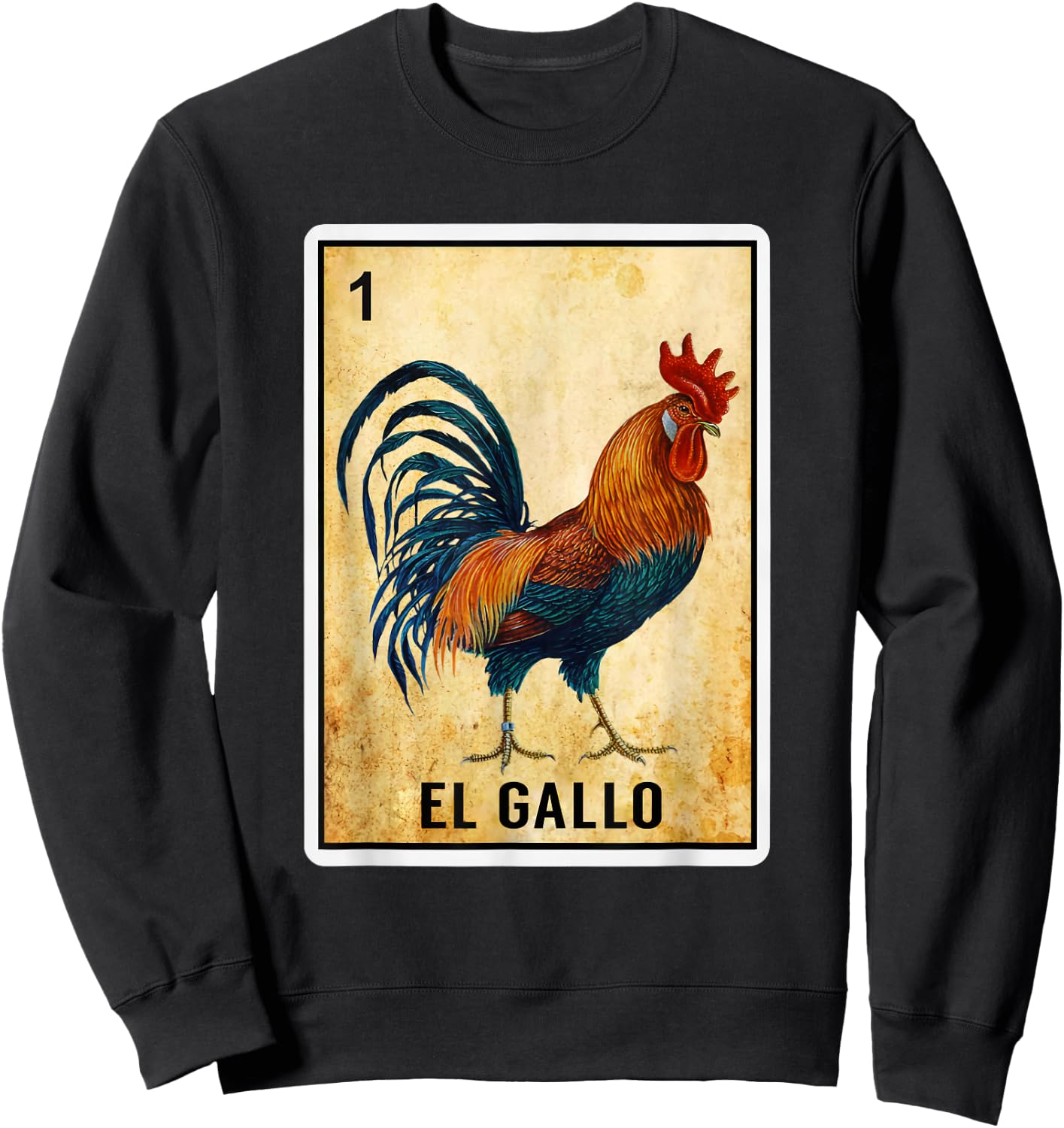 Mexican El Gallo Bingo Card Game Traditional Rooster Card Sweatshirt - Sweatshirt | Black
