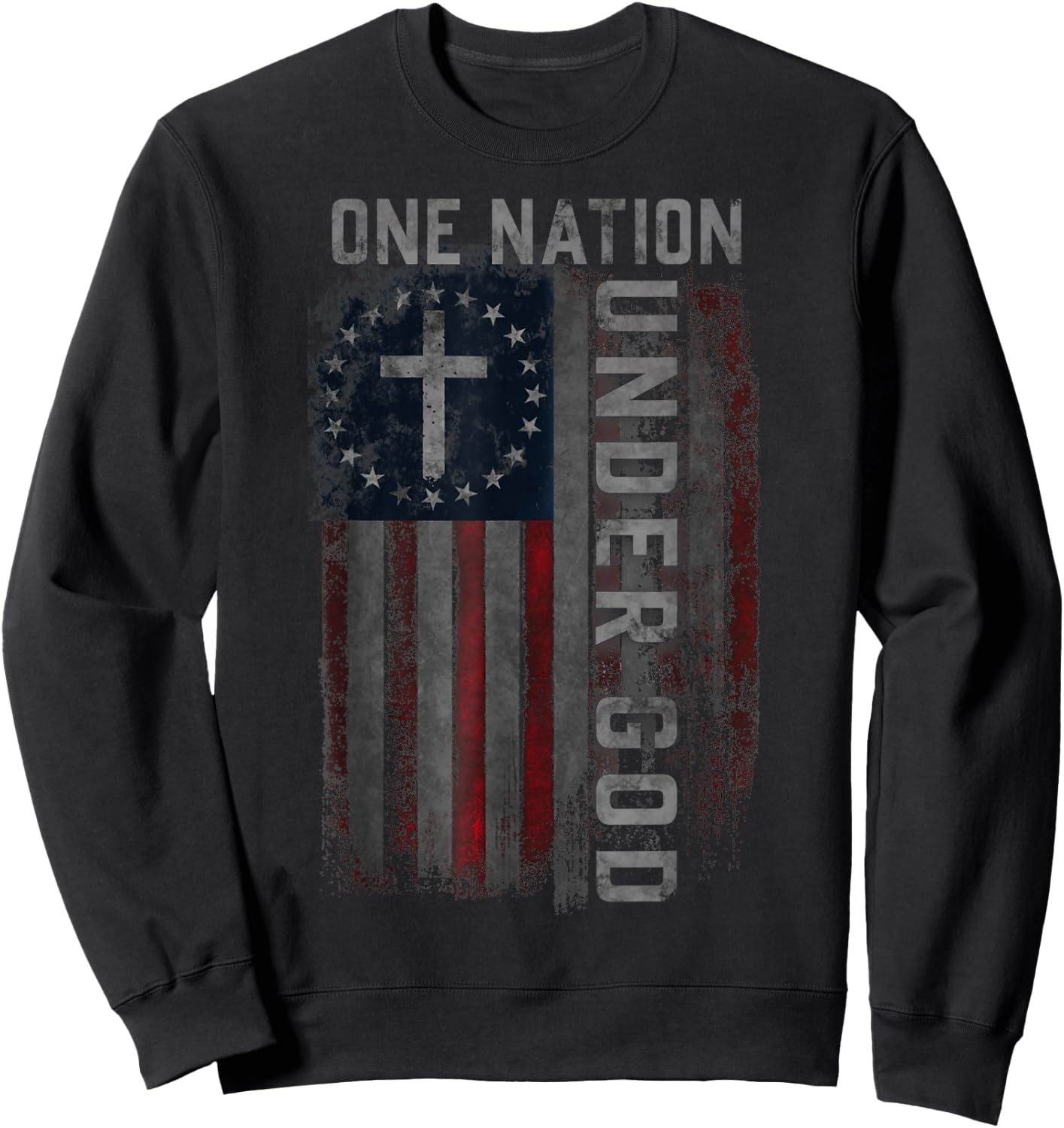 One Nation Under God Blessed American USA Flag 4th Of July Men Sweatshirt - Sweatshirt | Black