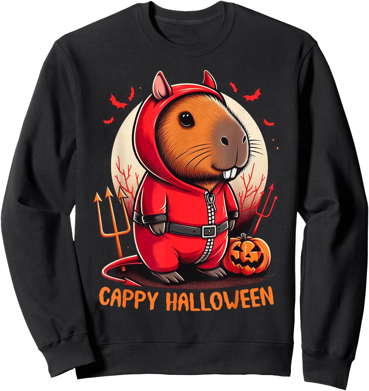 Cappy Halloween Cute Capybara Baby Devil Costume Lucifer Sweatshirt - Sweatshirt | Black