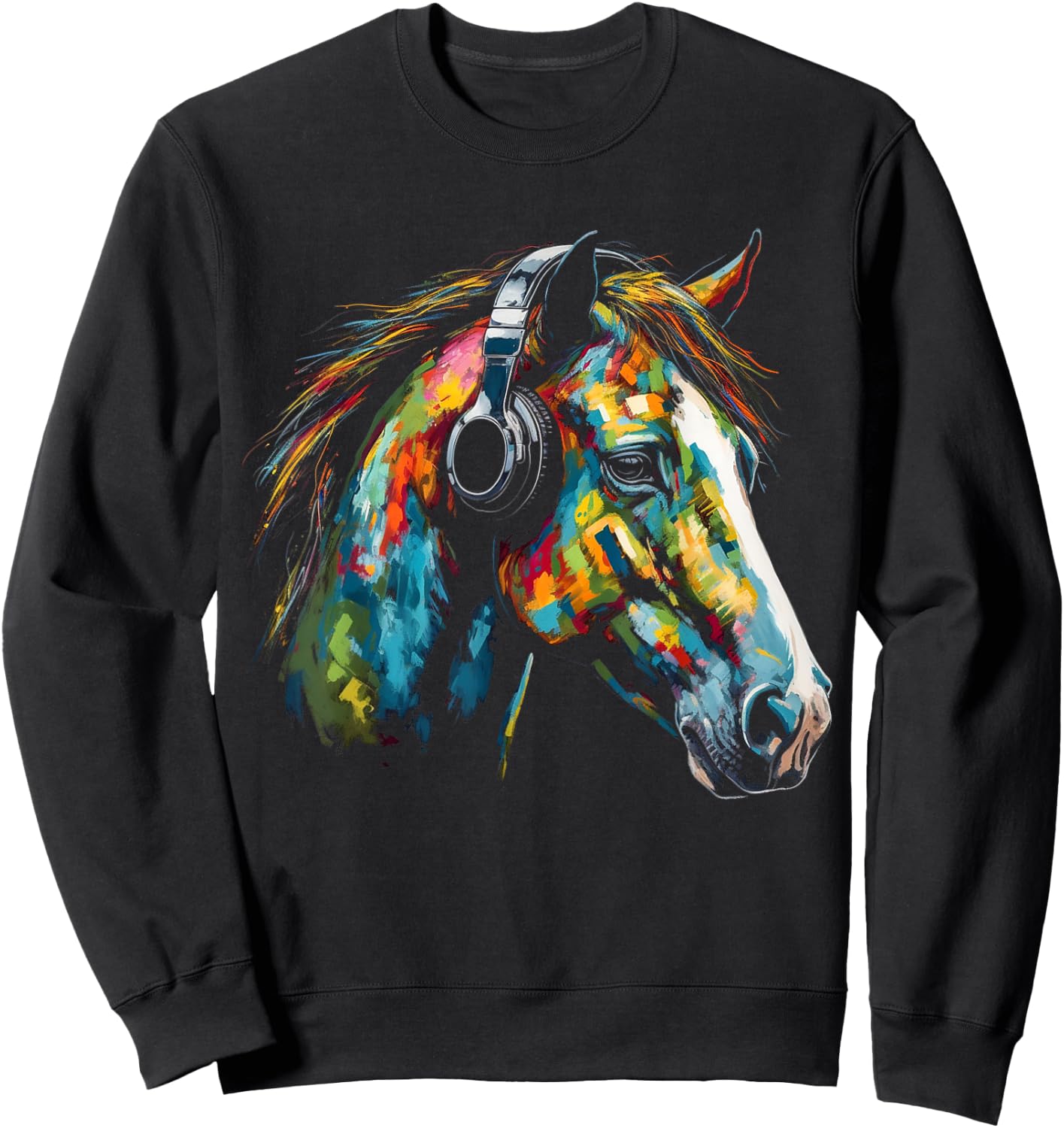 Horse Artwork Colourful Music Animal Headphones Horse Sweatshirt - Sweatshirt | Black