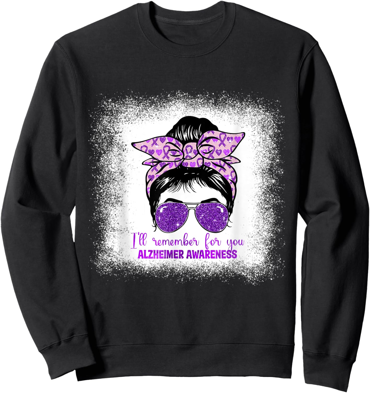 Alzheimer's Awareness Messy Bun Purple Dementia alzheimers Sweatshirt - Sweatshirt | Black