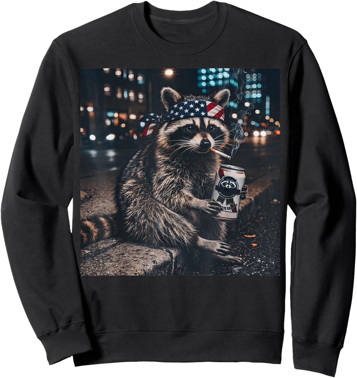 Funny Racoon Drinking Beer Patriotic 4th of July Meme Sweatshirt - Sweatshirt | Black