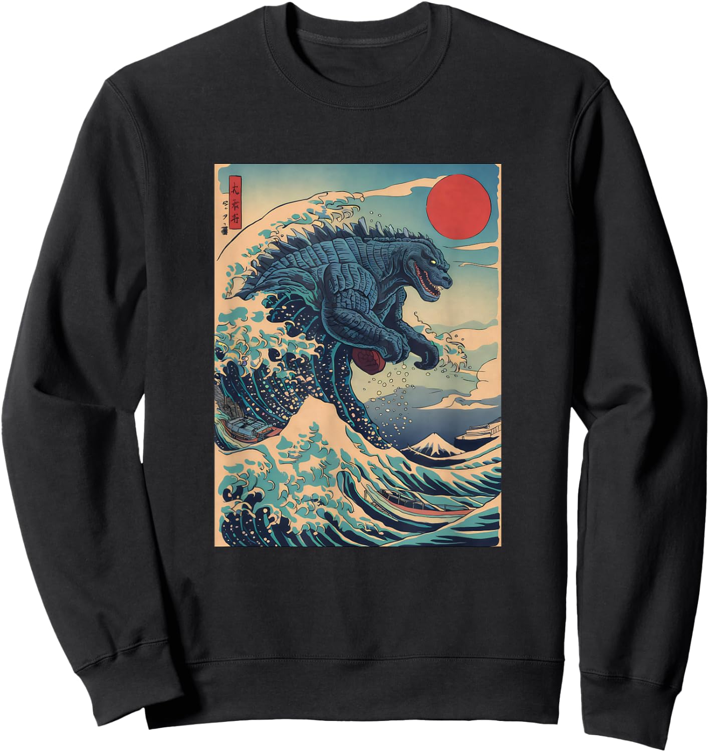 Kaiju Monster Japanese Style Art Great Wave Off Kanagawa Sweatshirt - Sweatshirt | Black