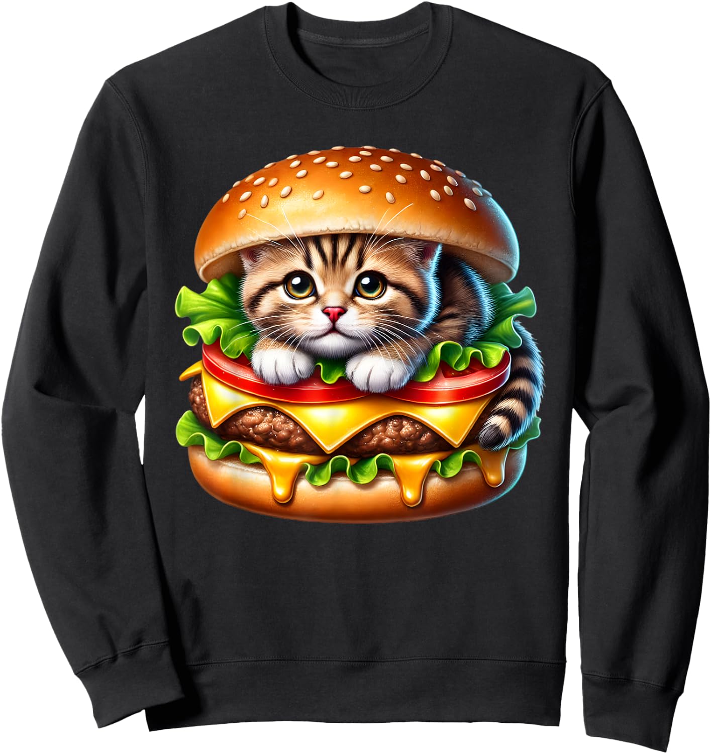 Funny Fast Food Cat Burger Lover Cute Cats Cheeseburger Women Kids Sweatshirt - Sweatshirt | Black
