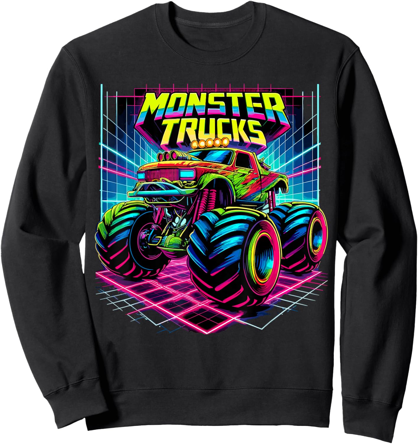 Monster Truck Birthday Party Retro Monster Trucks Sweatshirt - Sweatshirt | Black